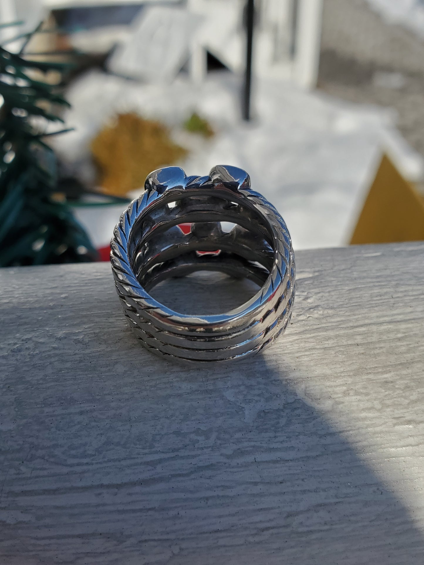 925 Sterling Silver Designer David Yurman 4-Row Confetti Twisted Cable Diamond Ring