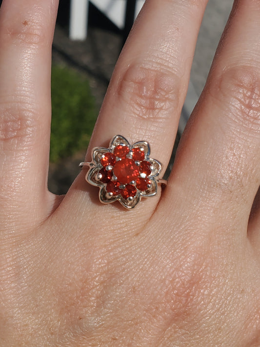 925 Sterling Silver Tangerine Zirconia Flower Cluster Ring