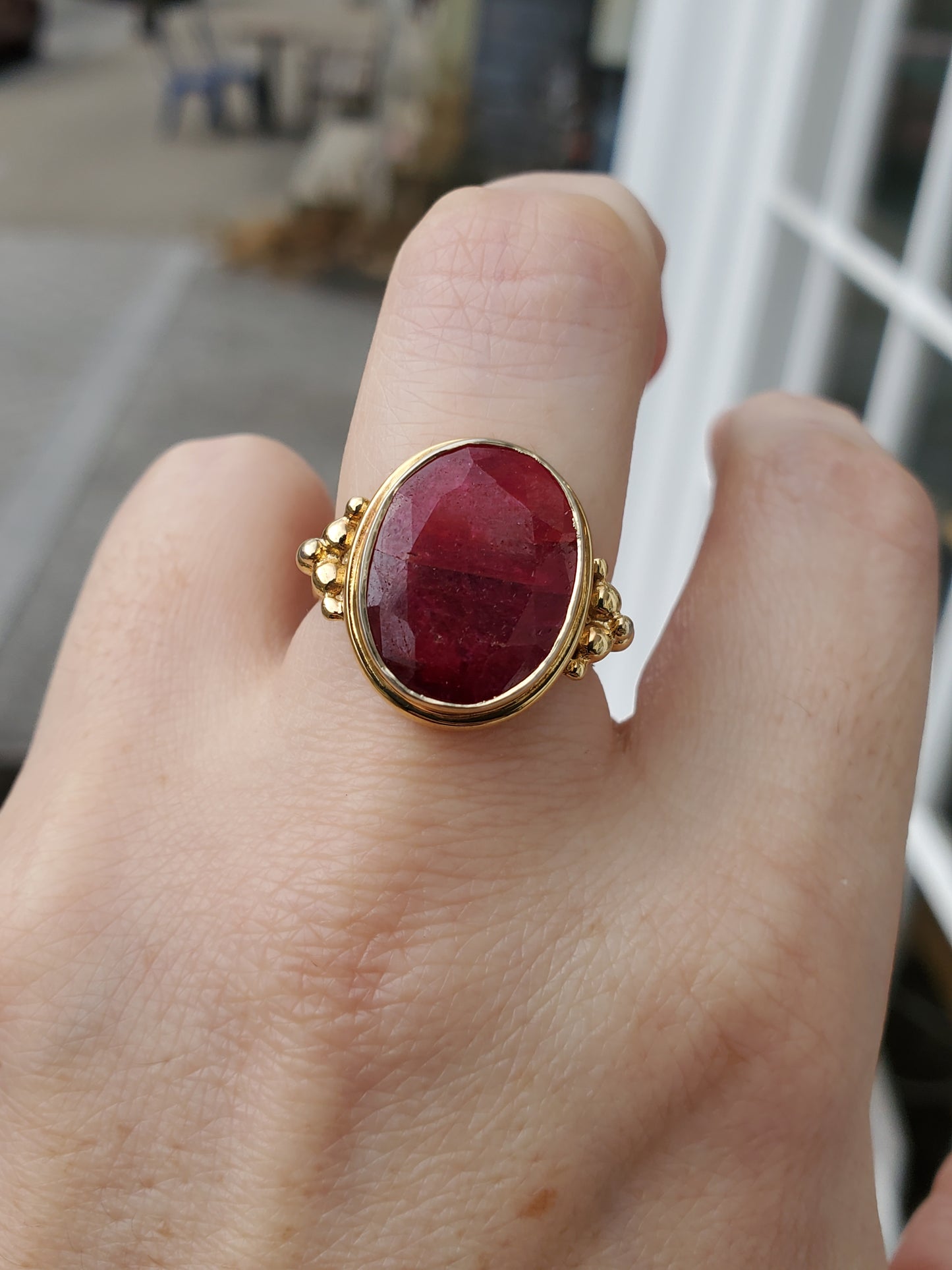 925 Sterling Silver Gold Vermeil Natural 14 Carat Ruby Statement Ring