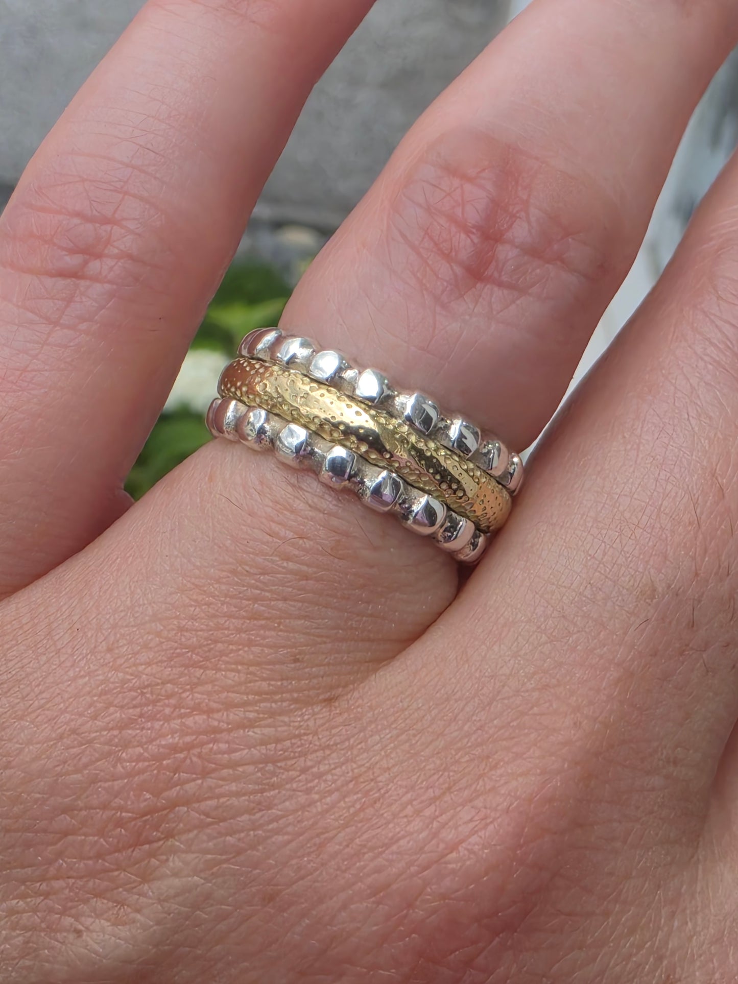 925 Sterling Silver & Solid 18k Gold Designer Jane J Bohan 7.5mm Band Ring
