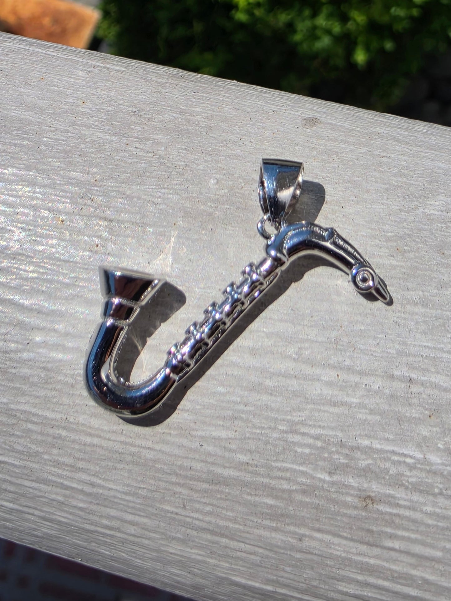 925 Sterling Silver White Spinel Saxophone 3D Pendant Charm