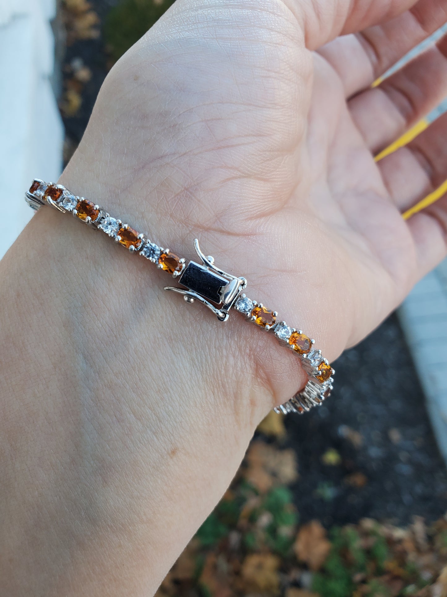 925 Sterling Silver Citrine Zirconia CZ Tennis Bracelet