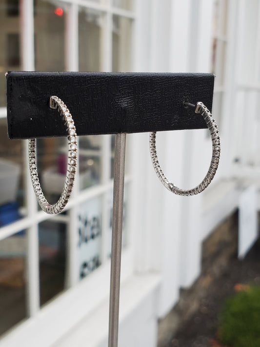 925 Sterling Silver 25mm CZ Zirconia Hoop Earrings