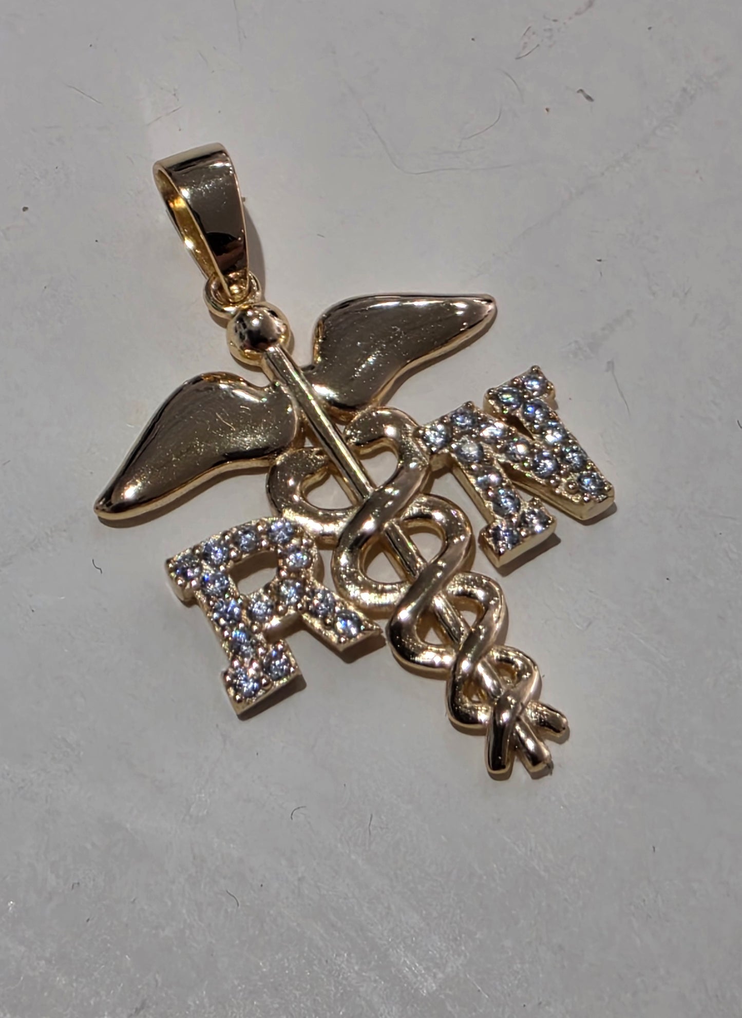 925 Sterling Silver & Vermeil RN Registered Nurse Medical Sign Staff Pendant Charm