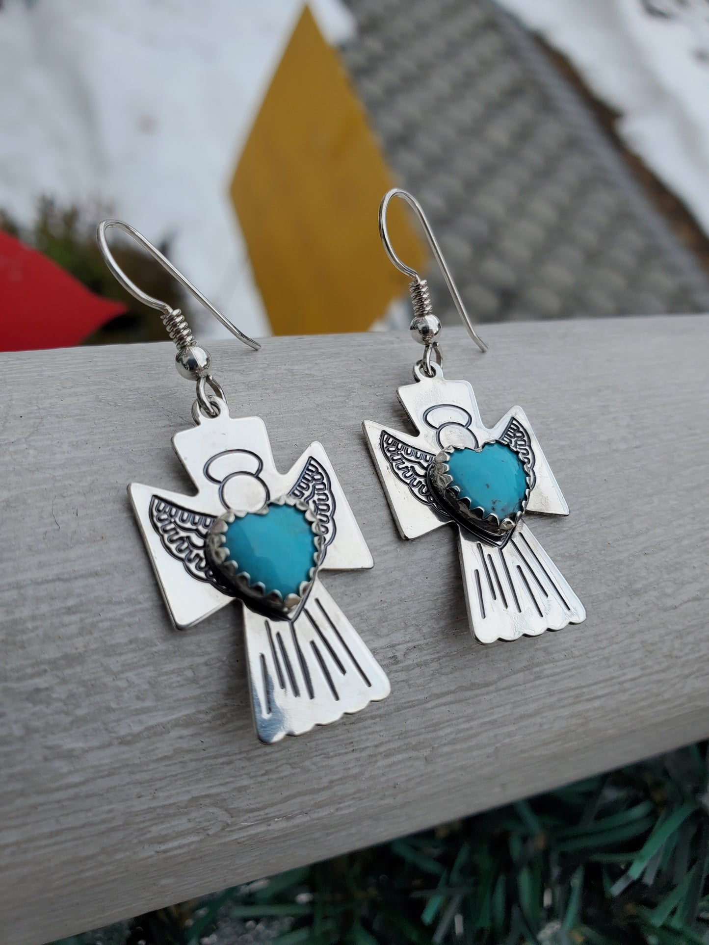 925 Sterling Silver Designer Roderick Tenorio Carolyn Pollock Turquoise Angel Dangle Earrings