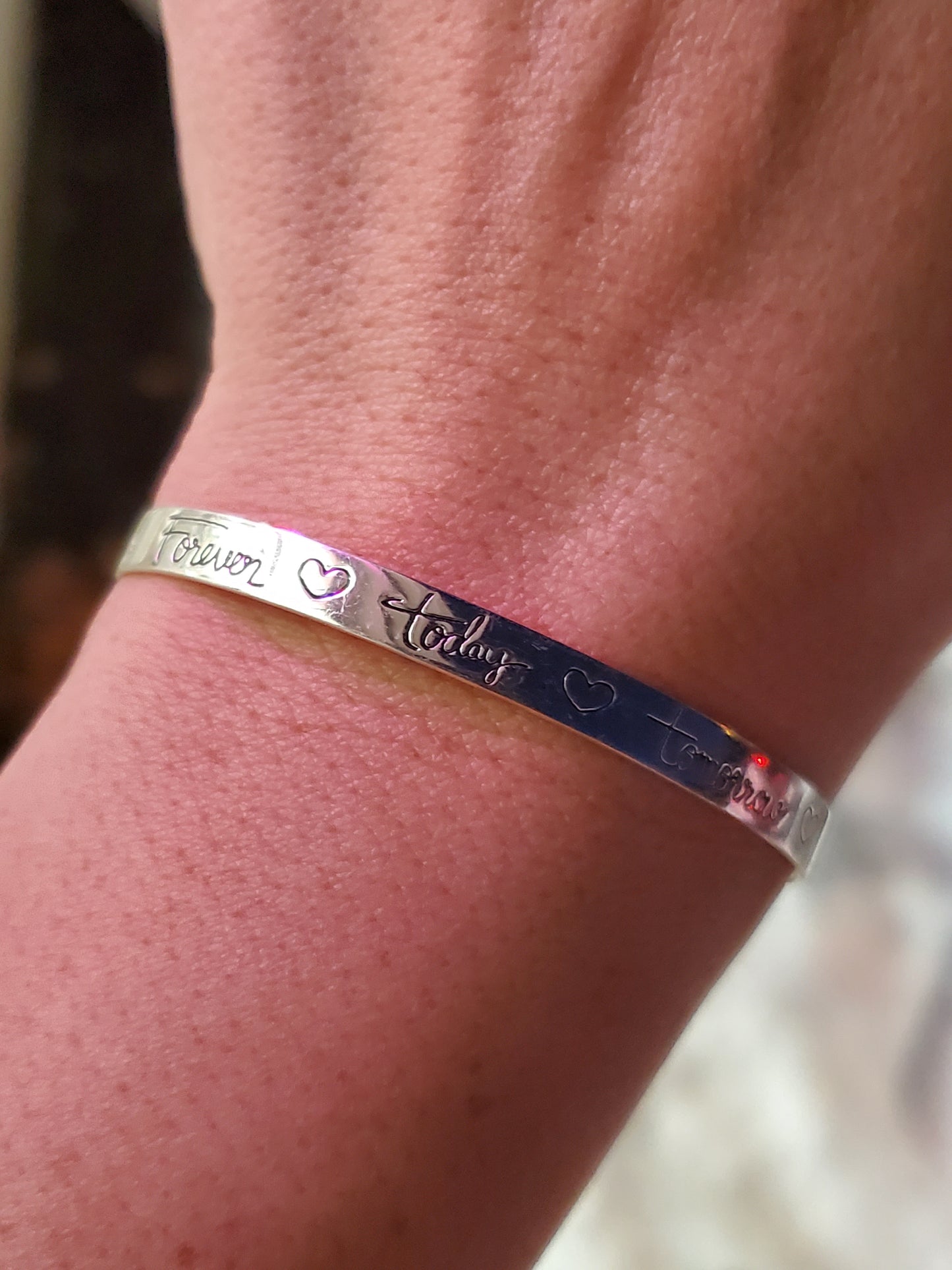 925 Sterling Silver Friends Forever Today Tomorrow Always Cuff Bangle Bracelet