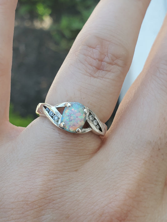 925 Sterling Silver 1ct Opal w/ channel set Zirconias