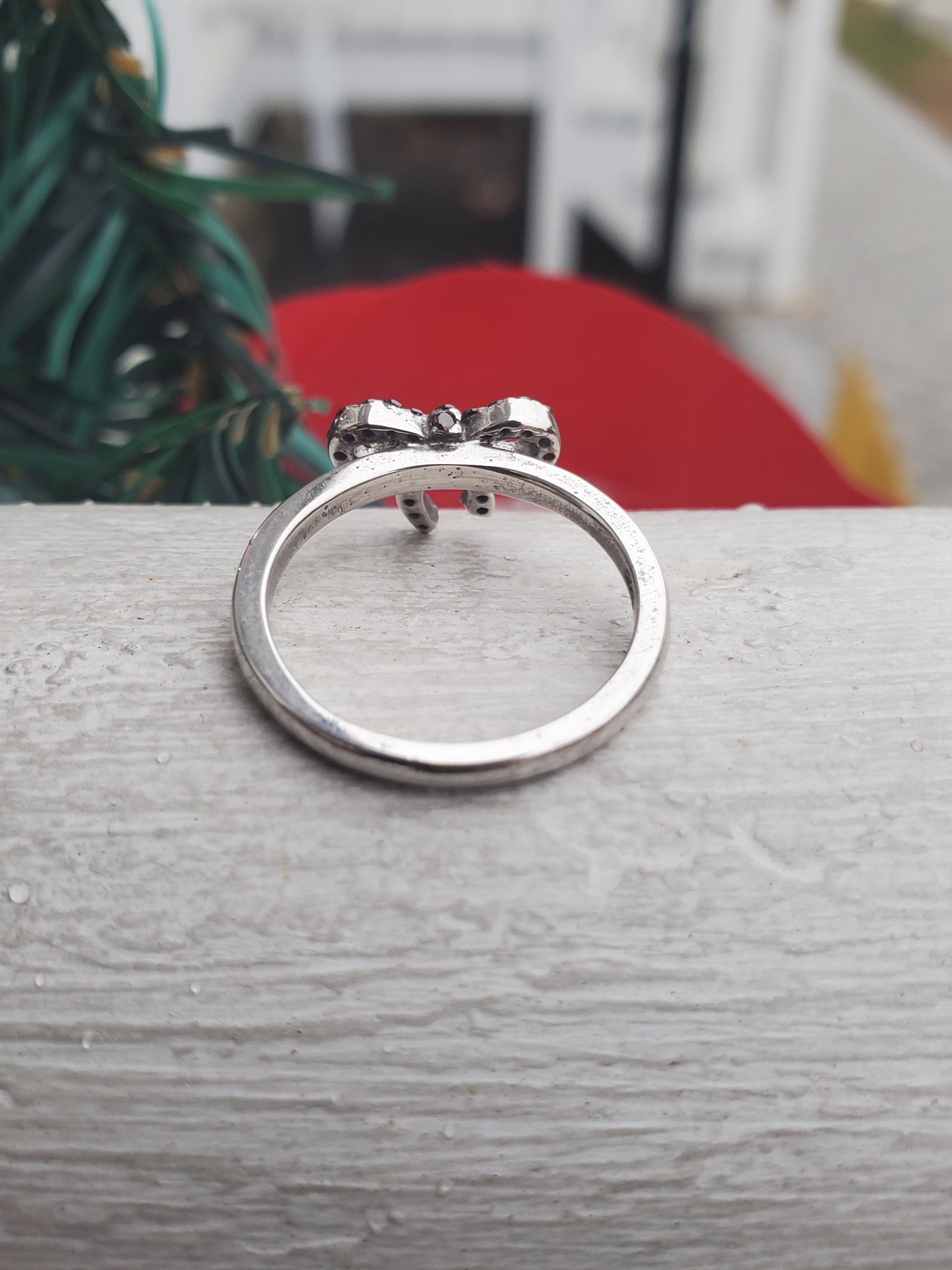 925 Sterling Silver Red Garnet Holiday Bow Ring