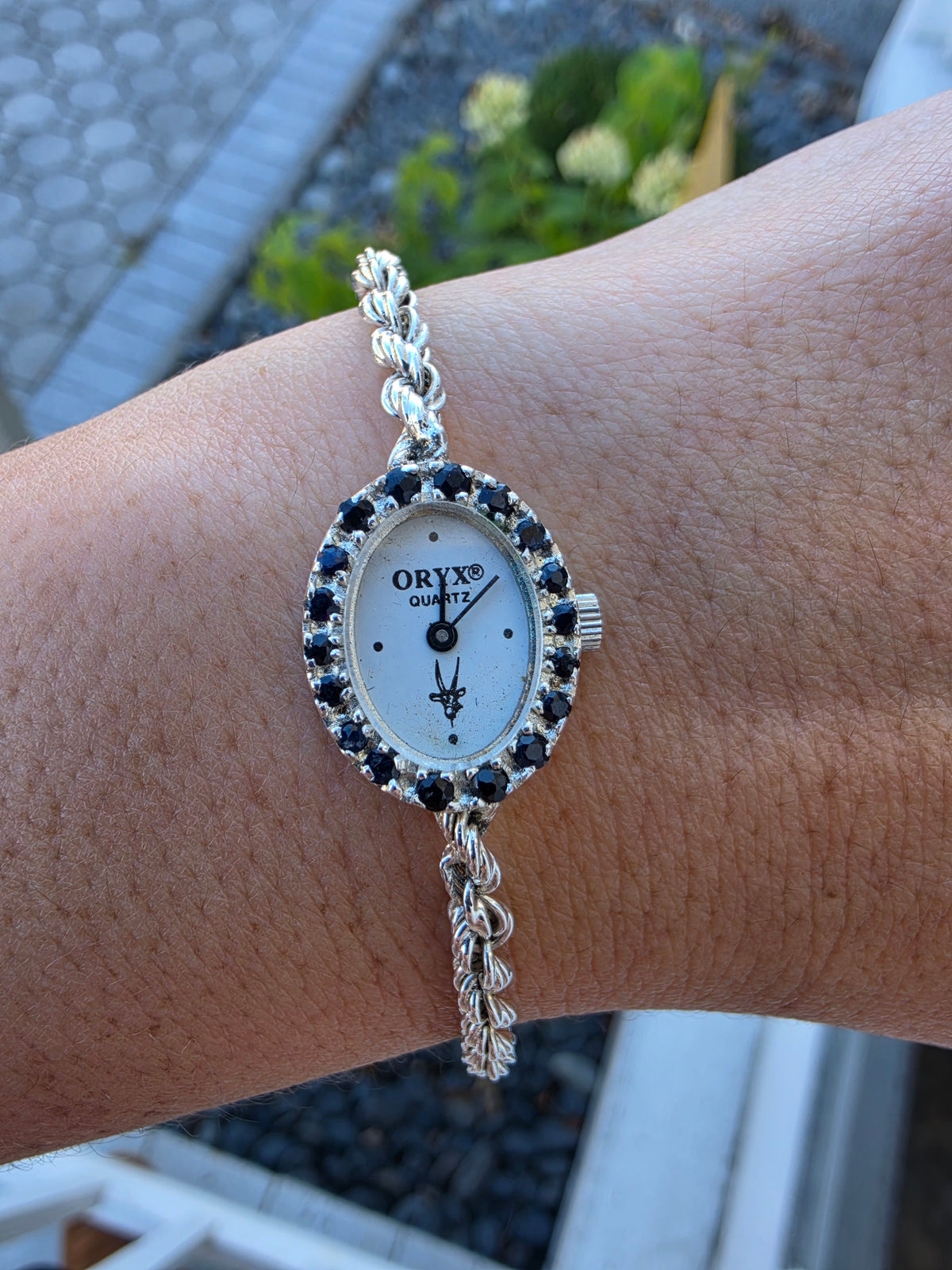 925 Sterling Silver Designer Oryx Natural Sapphire Bezel Rope Bracelet Watch