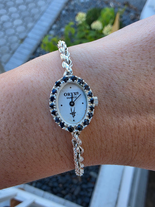 925 Sterling Silver Designer Oryx Natural Sapphire Bezel Rope Bracelet Watch