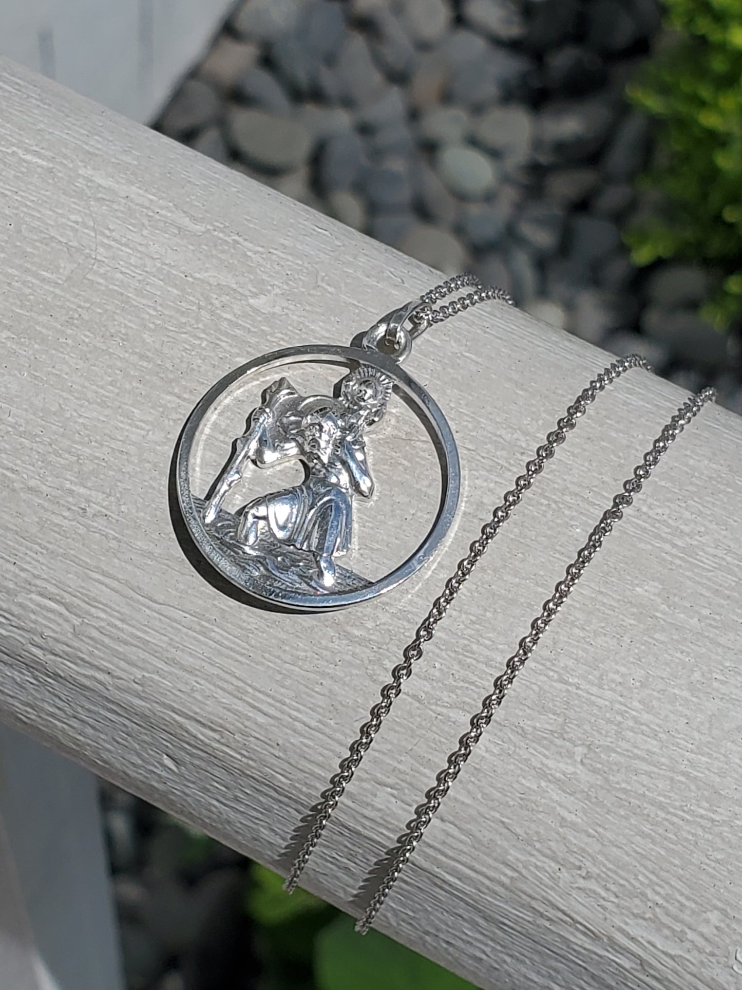 925 Sterling Silver Saint Christopher Openwork Medallion Pendant Charm Necklace