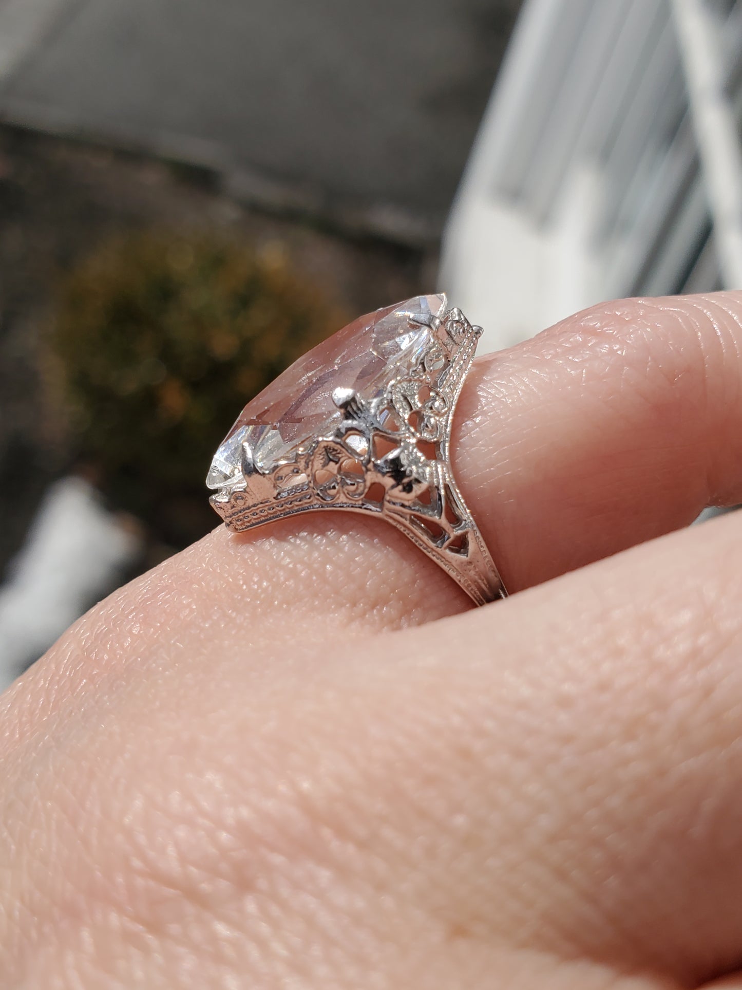 14k Solid White Gold Vinatge Art Deco 5ct Marquise Zirconia CZ Ring