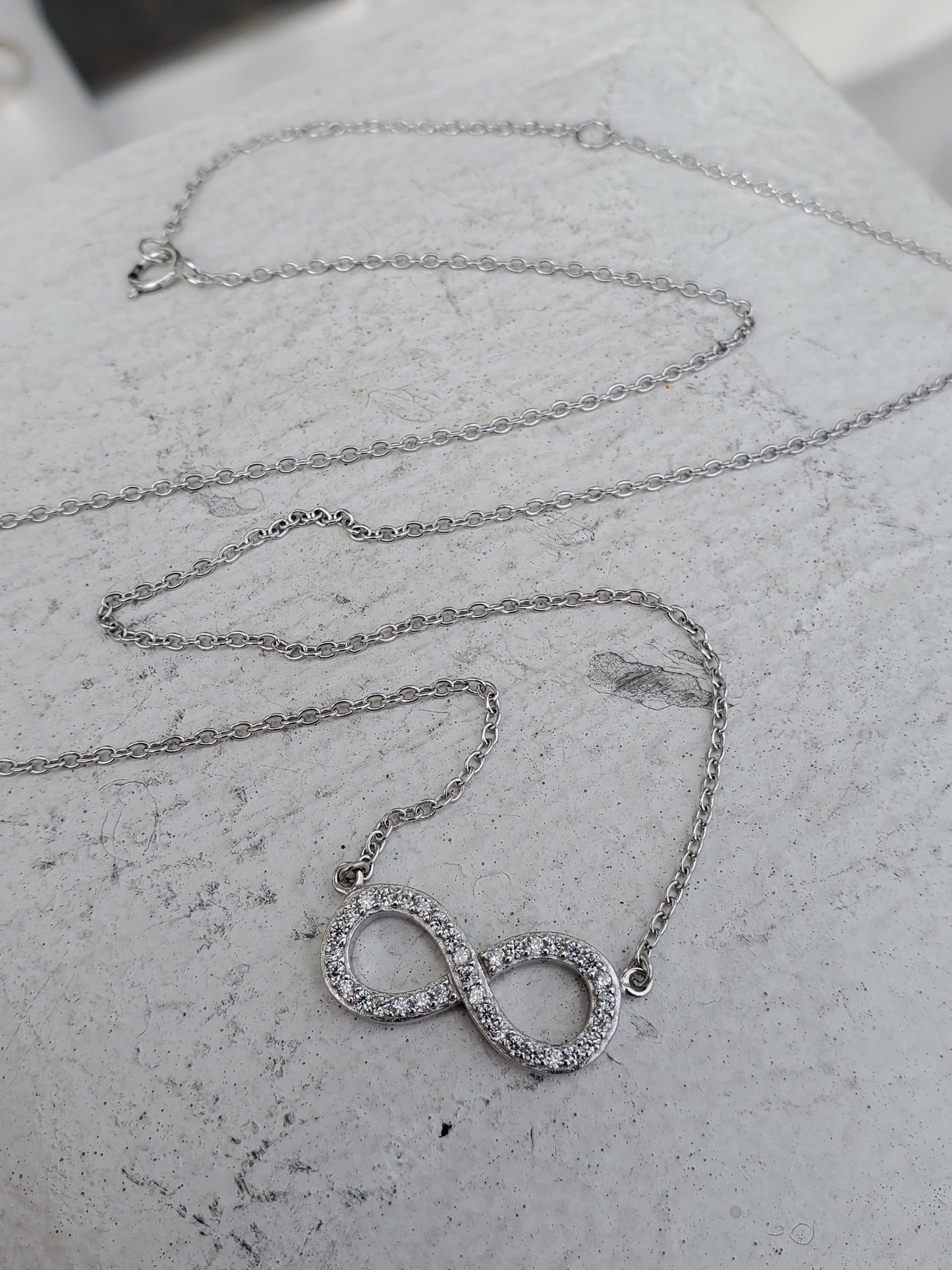 925 Sterling Silver Clear Zirconia Infinity Necklace