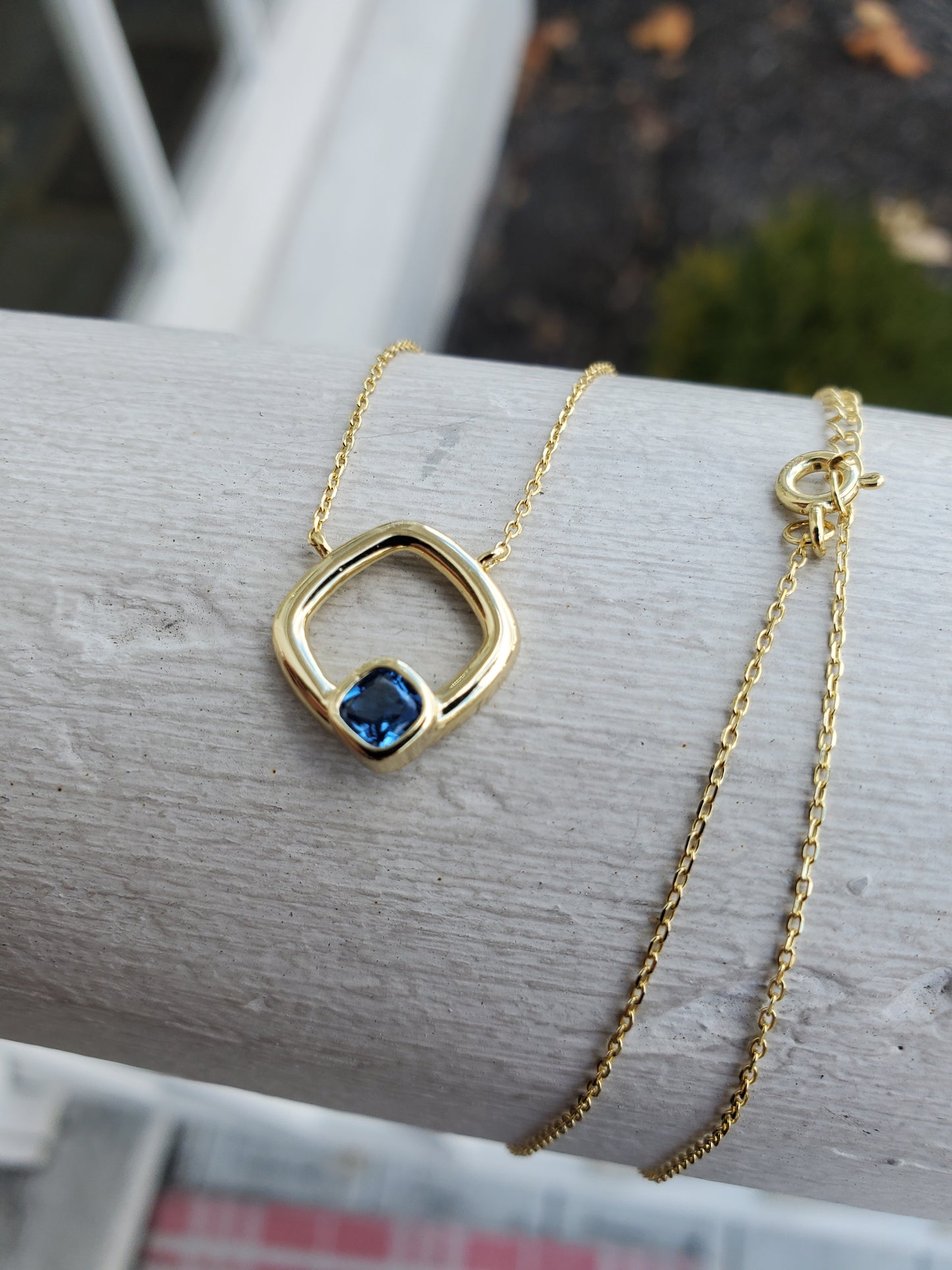 925 Sterling Silver Vermeil Petite London Blue Topaz Necklace