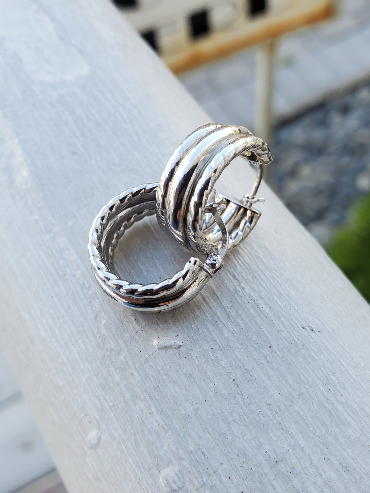 925 Sterling Silver 12mm triple band huggie hoop earrings