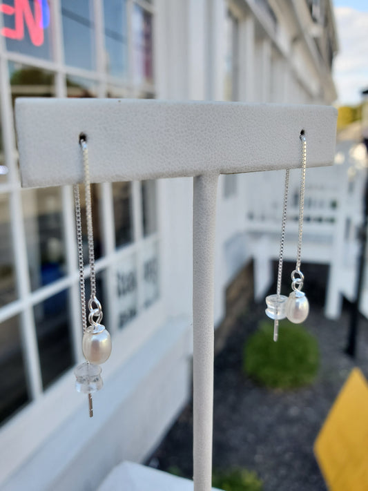 925 Sterling Silver Fresh Water Pearl Threader Earrings