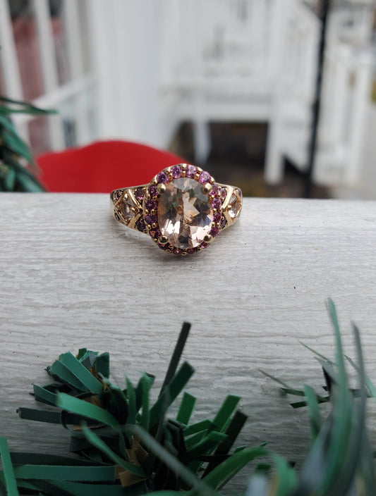 925 Sterling Silver Rose Vermeil Morganite & Pink Tourmaline Cluster Ring