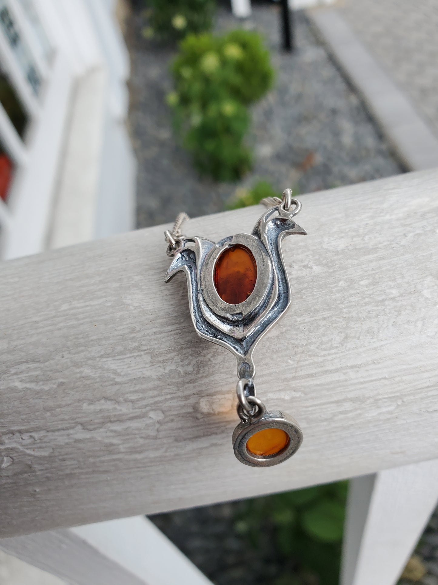 925 Sterling Silver Natural Amber Tulip Dangling Necklace
