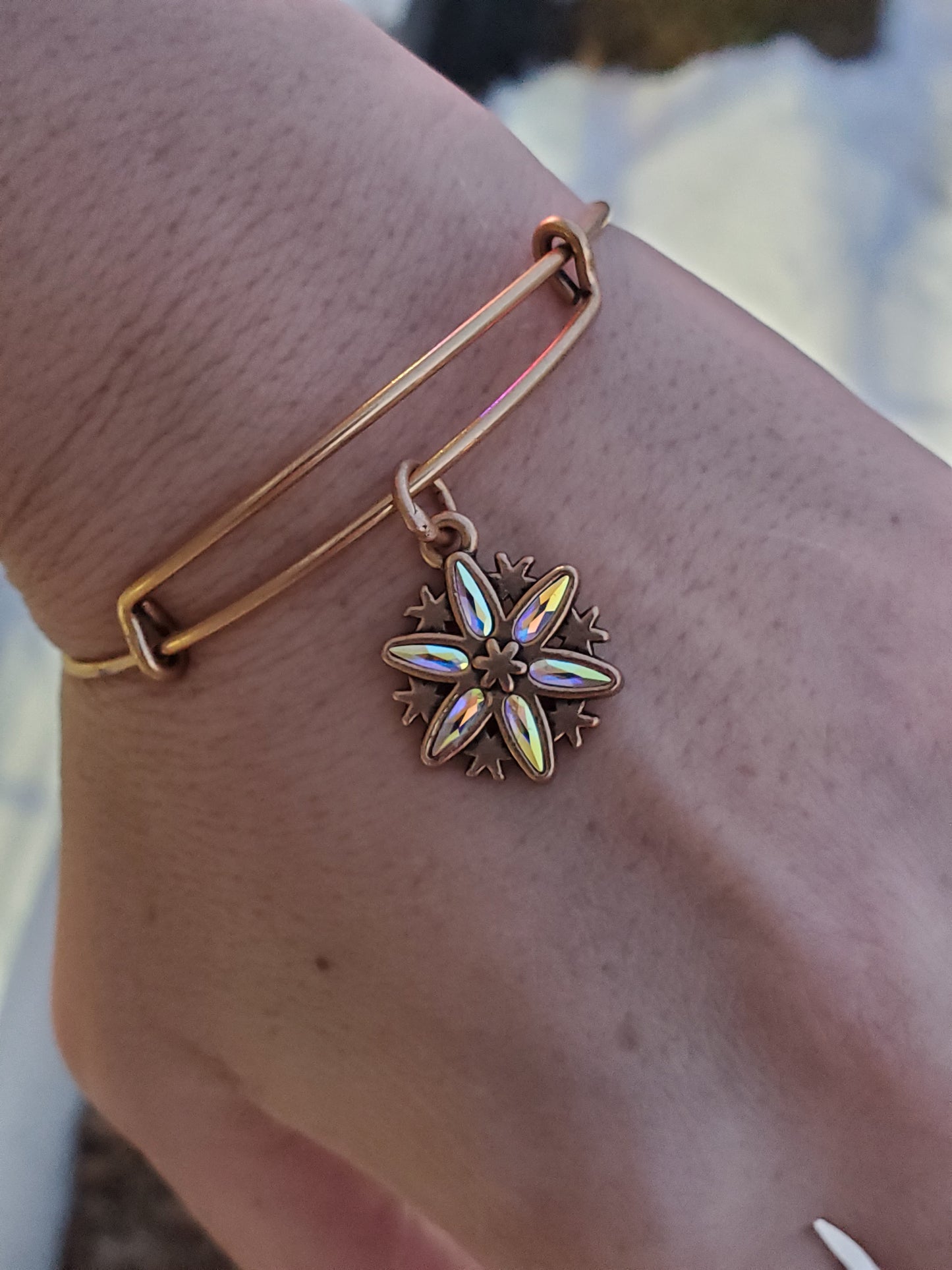 Alex and Ani Swarovski Crystal Sparkling Snowflake Goldtone Bracelet