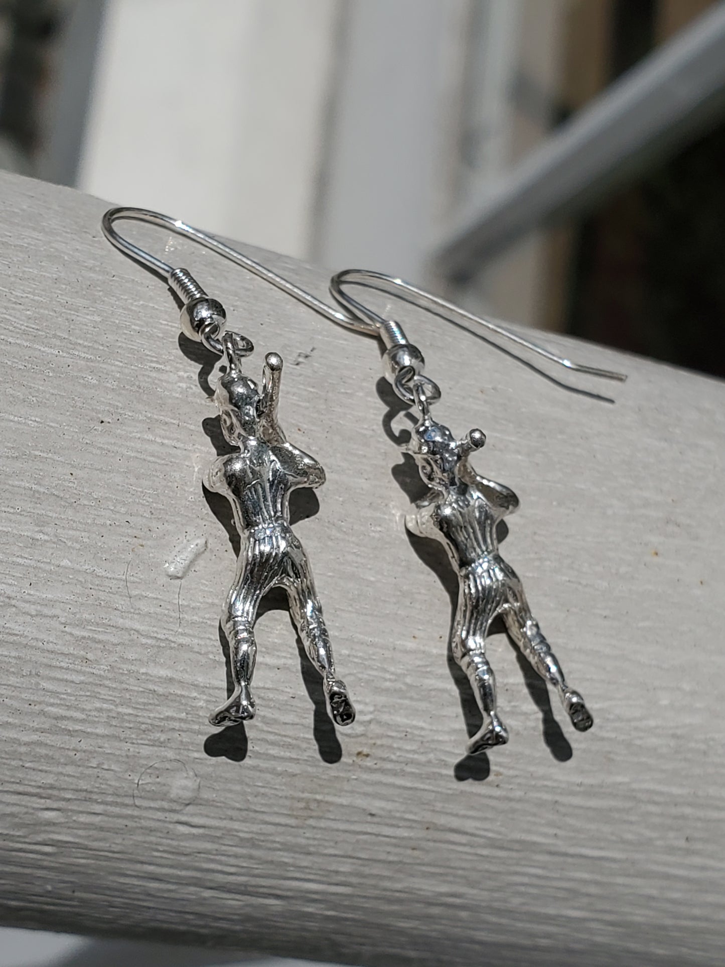 925 Sterling Silver Baseball Softball Player Batter Dangle Earrings