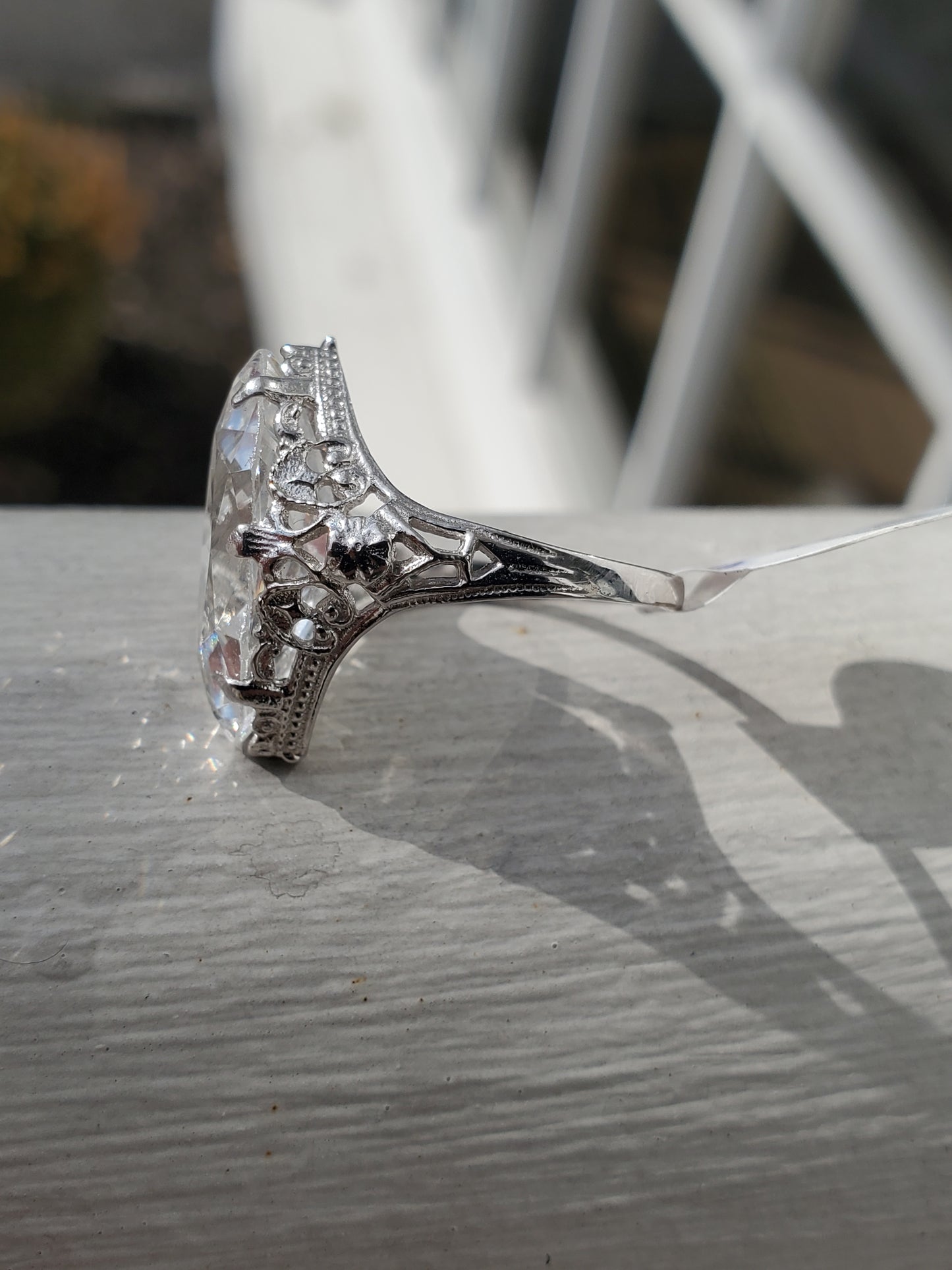 14k Solid White Gold Vinatge Art Deco 5ct Marquise Zirconia CZ Ring