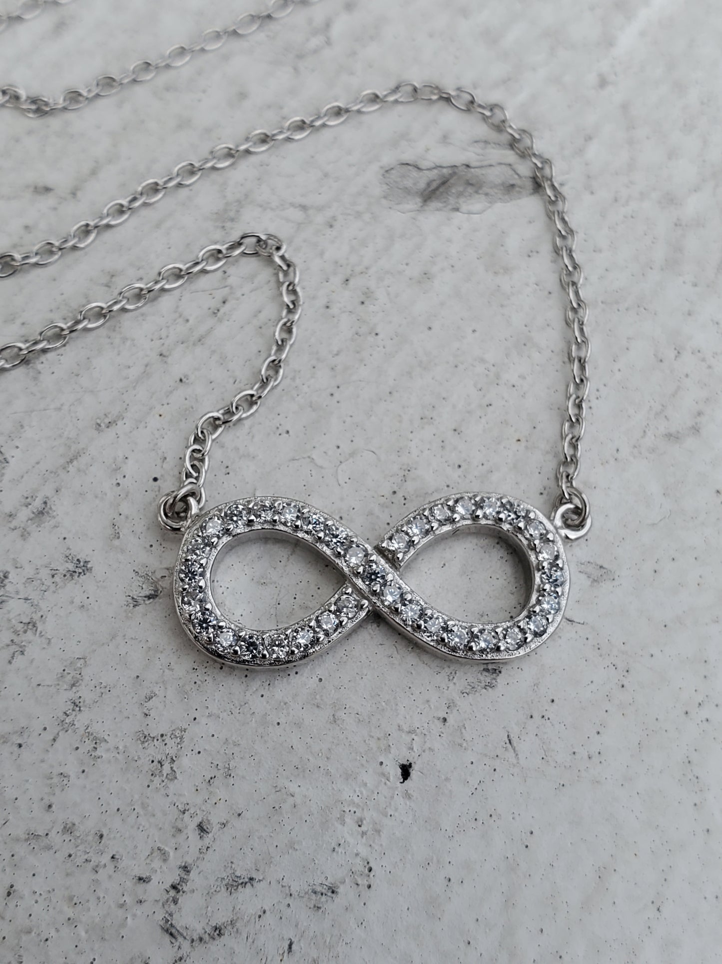 925 Sterling Silver Clear Zirconia Infinity Necklace