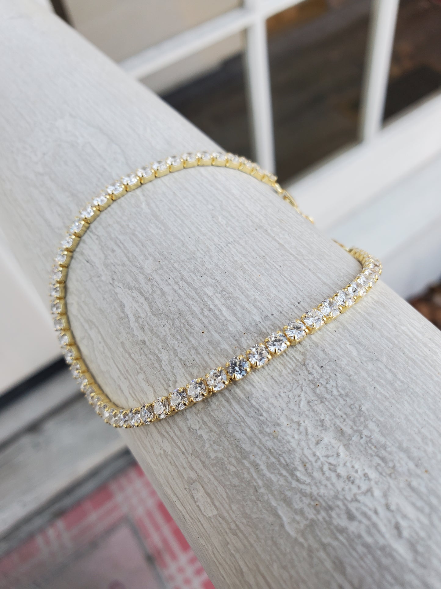 925 Sterling Silver Vermeil Zirconia Tennis Bracelet with Extension