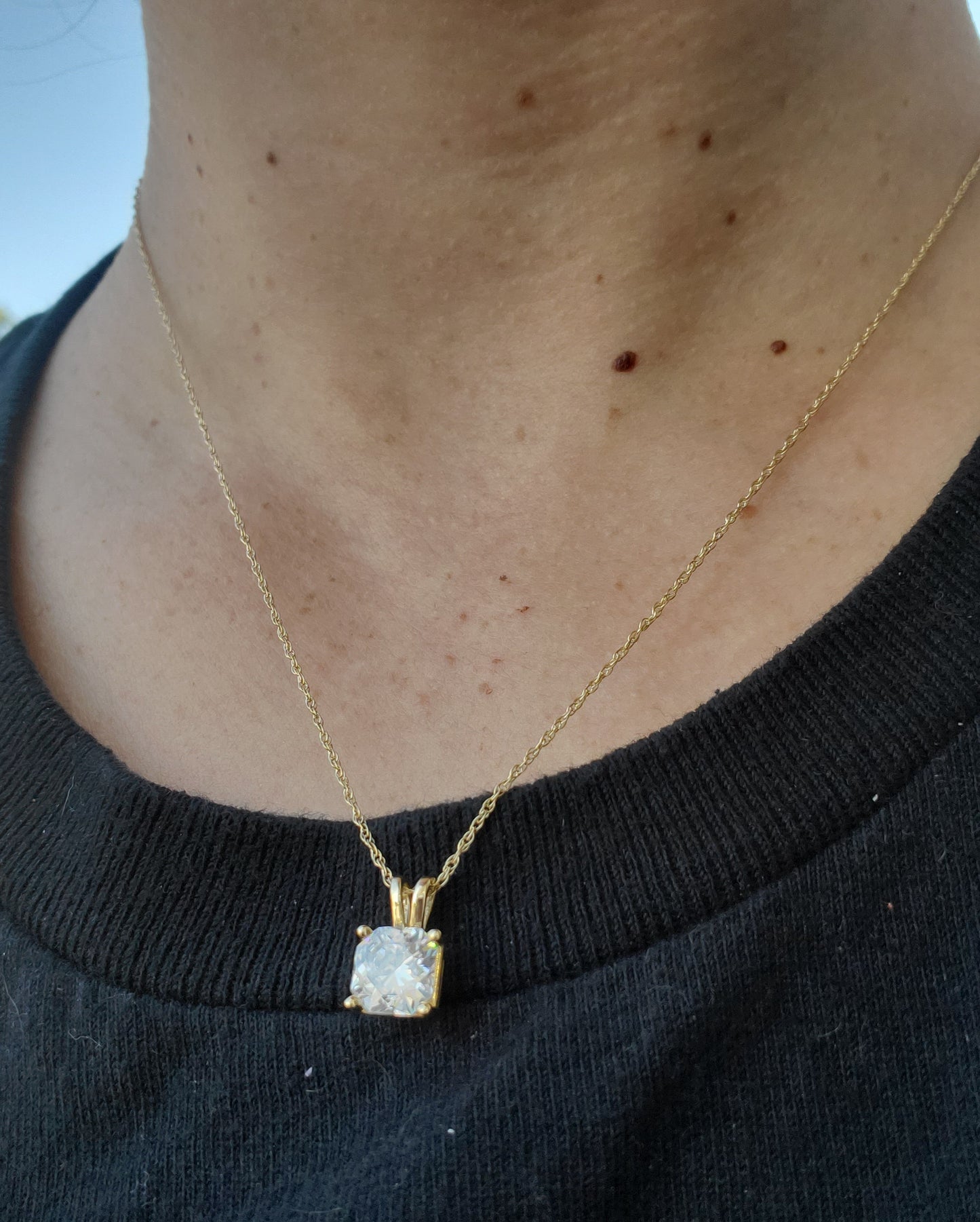 14k Solid Gold 2ct Cushion Cut Zirconia Solitare Statement Necklace