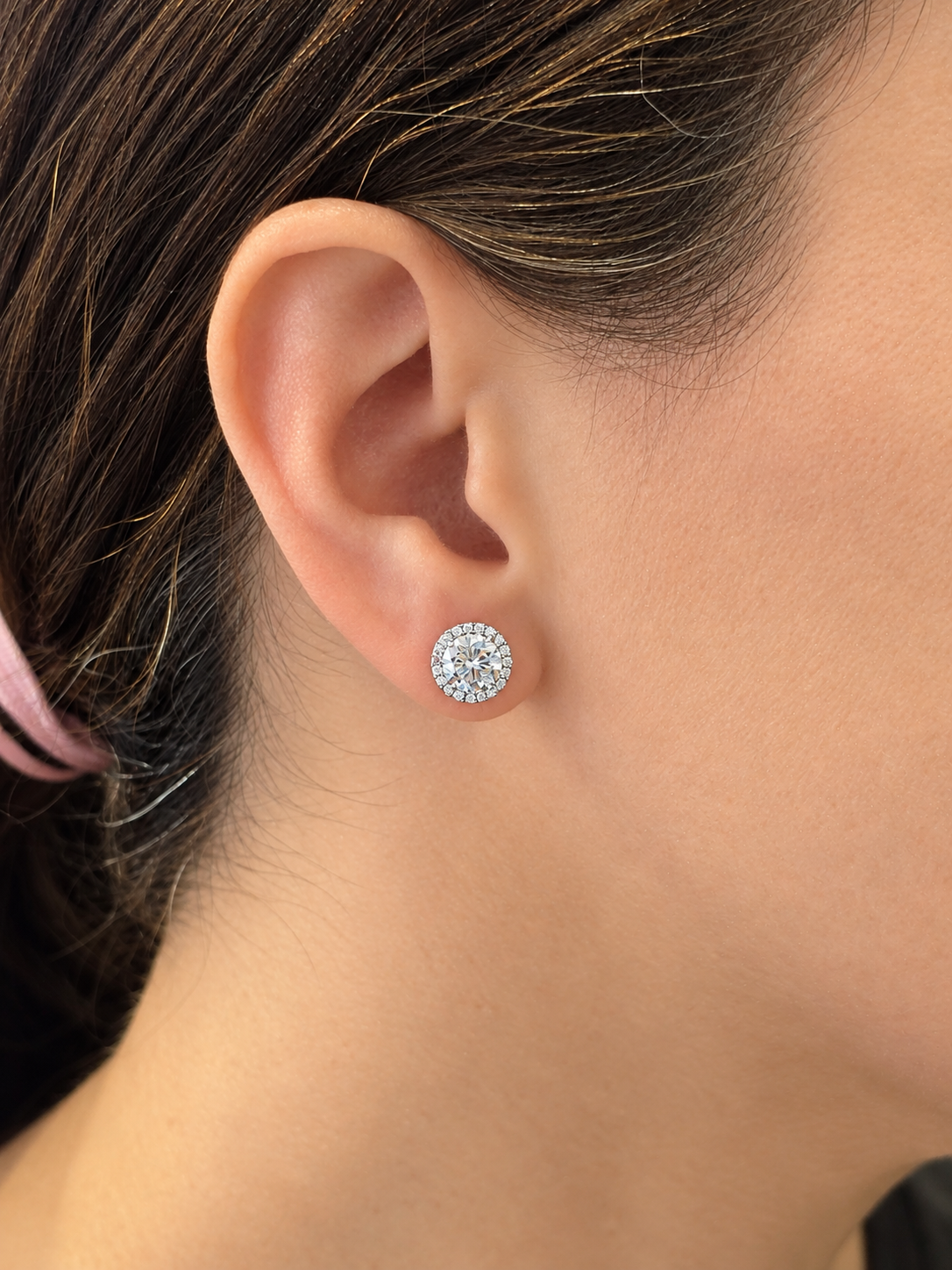 925 Sterling Silver 6.5mm 2tcw Round Moissanite Halo Stud Earrings