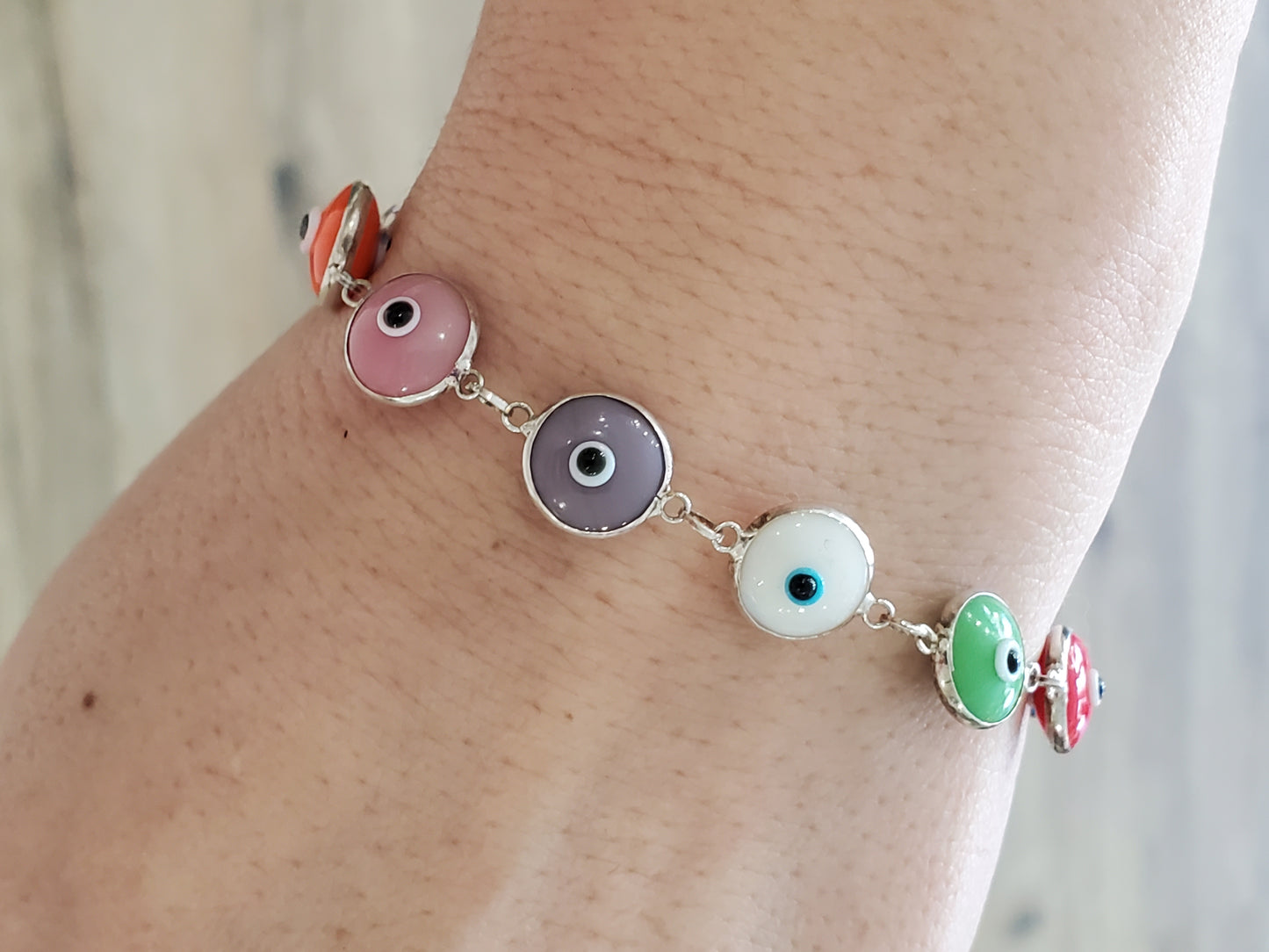 925 Sterling Silver Multi-Color Evil Eye Protection Bracelet
