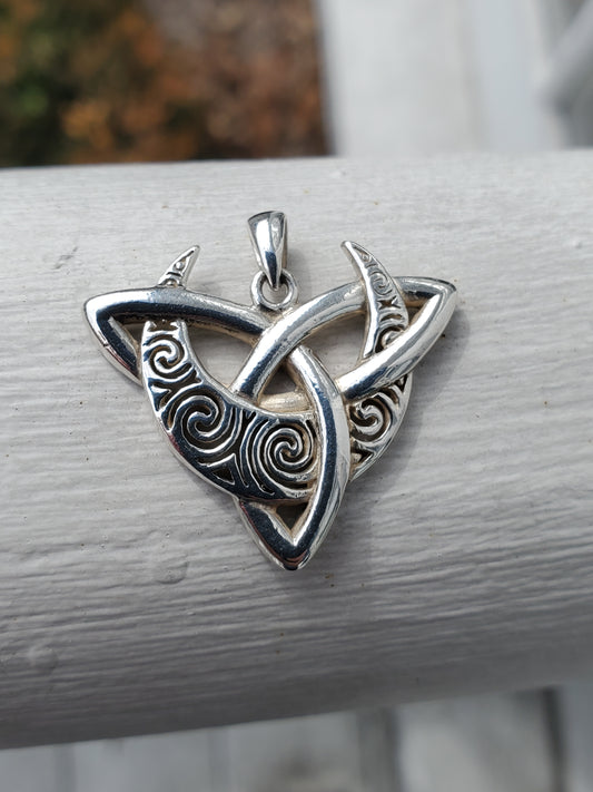 925 Sterling Silver Brigid Ashwood Crescent Moon Trinity Knot Pendant