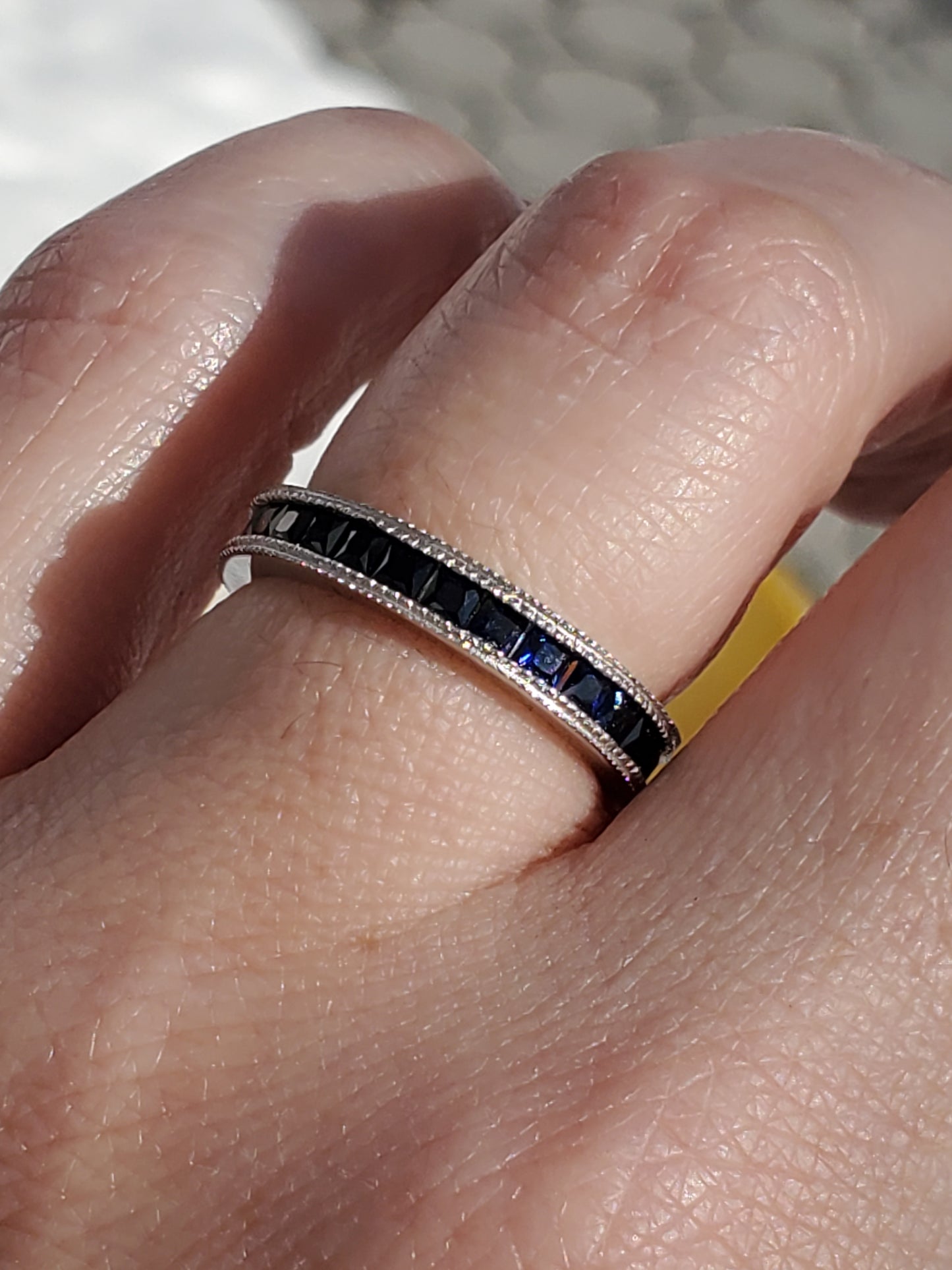 925 Sterling Silver Princess Cut Channel Set Lab Sapphire Eternity Band Ring