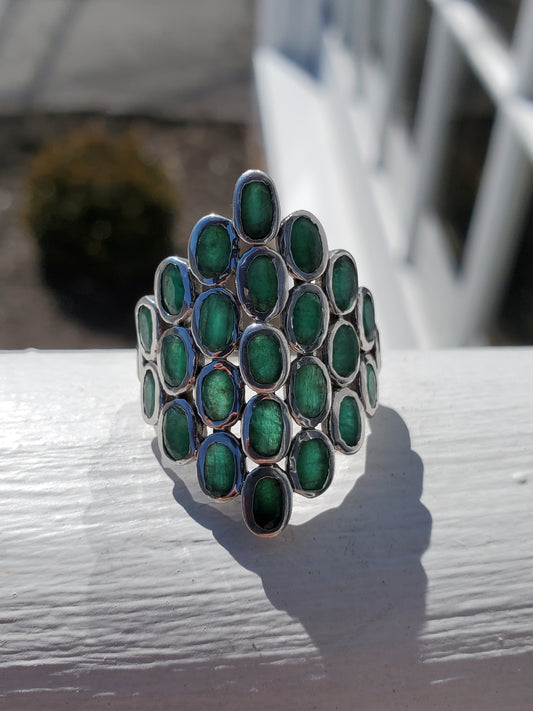 925 Sterling Silver Natural Emerald Cluster Ring