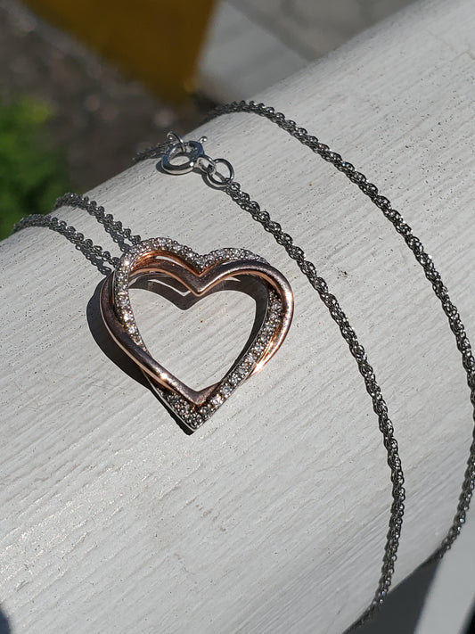 925 Sterling Silver Asymmetrical Natural Diamond Rose Heart Necklace