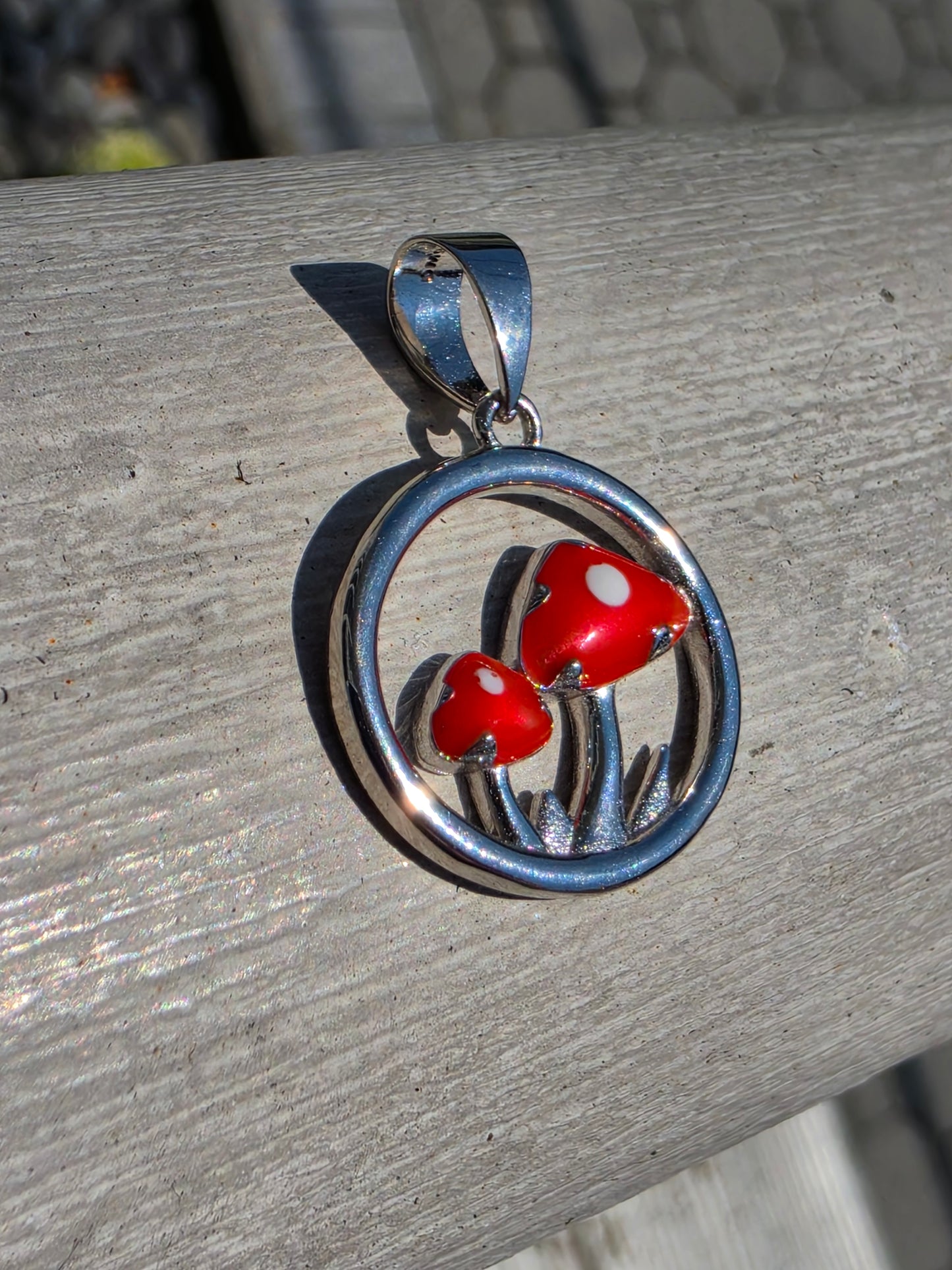 925 Sterling Silver Red Enamel Mushroom 🍄 Pendant Charm