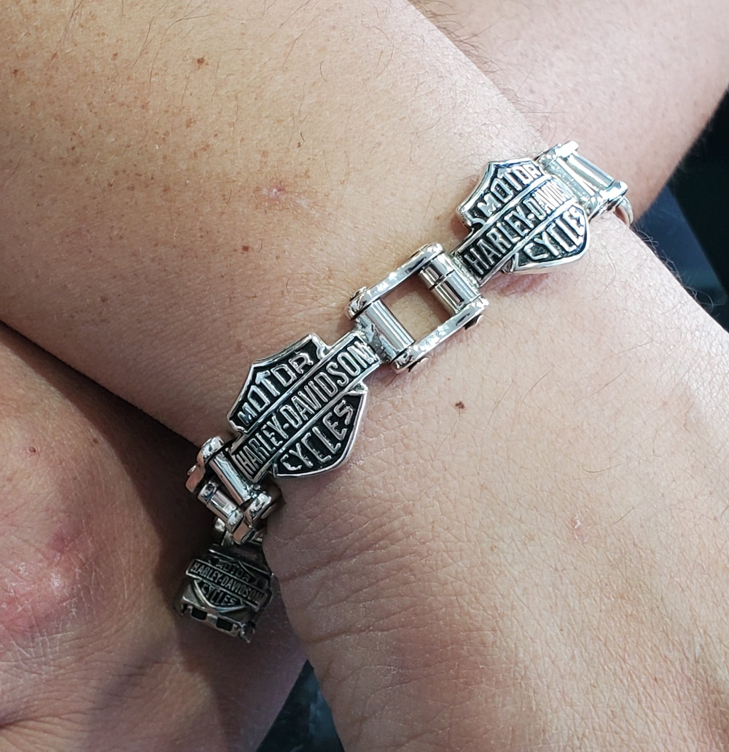 925 Sterling Silver Harley Davidson Shield Logo Motorcycle Biker Bracelet