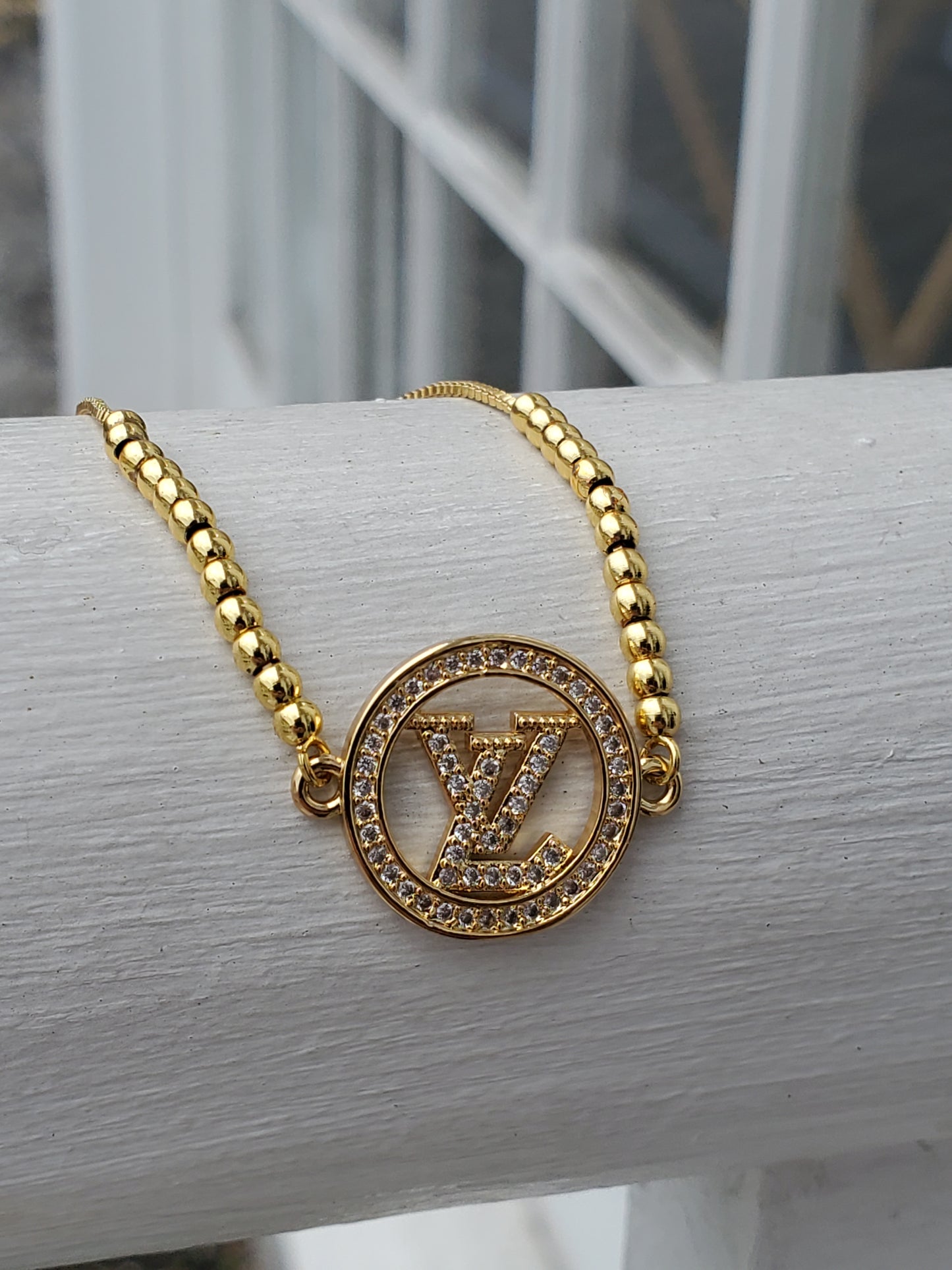 925 Sterling Silver Vermeil LV Designer Logo Pull Tassel Bracelet