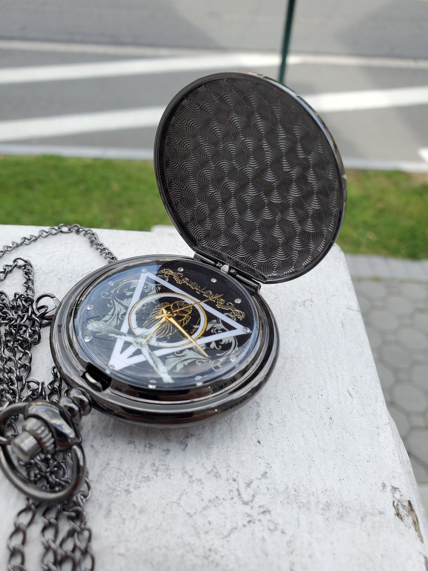 Oxydized Black Stainless Steel Harry Potter Golden Snitch Hogwartz Deathly Hallows Pocketwatch