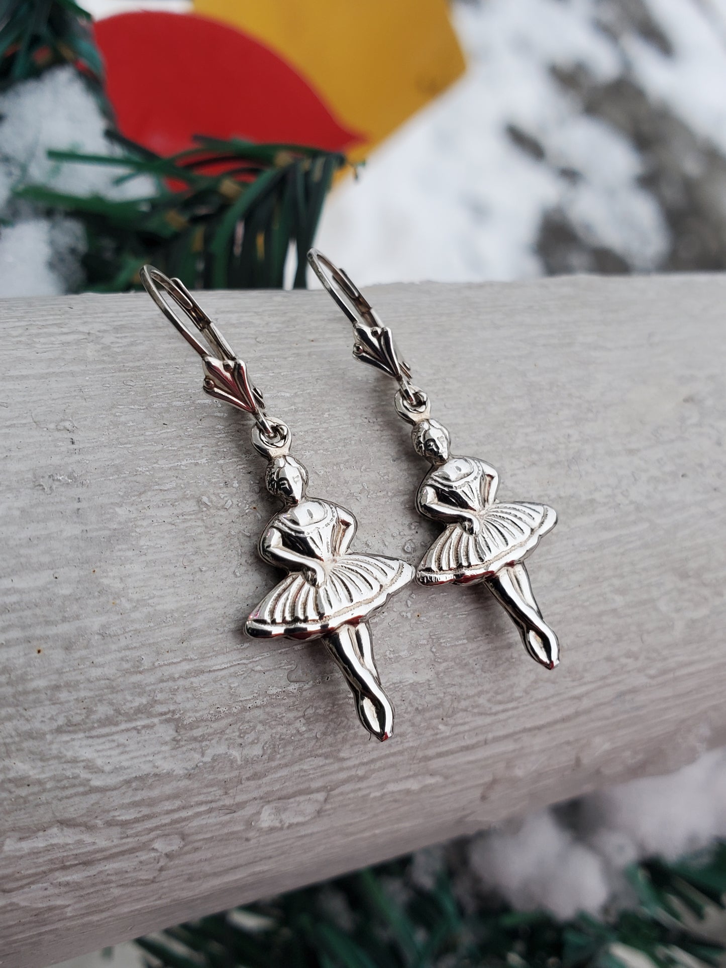 925 Sterling Silver Dangling Ballerina Dancer Leaverback Earrings