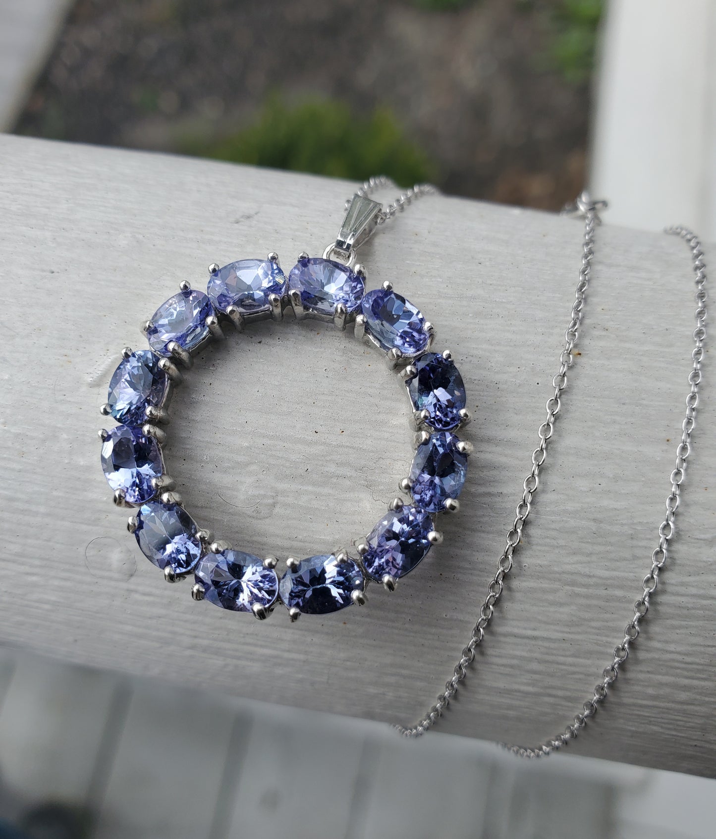 925 Sterling Silver 3 TCW Tanzanite Circle if Life Pendant Necklace