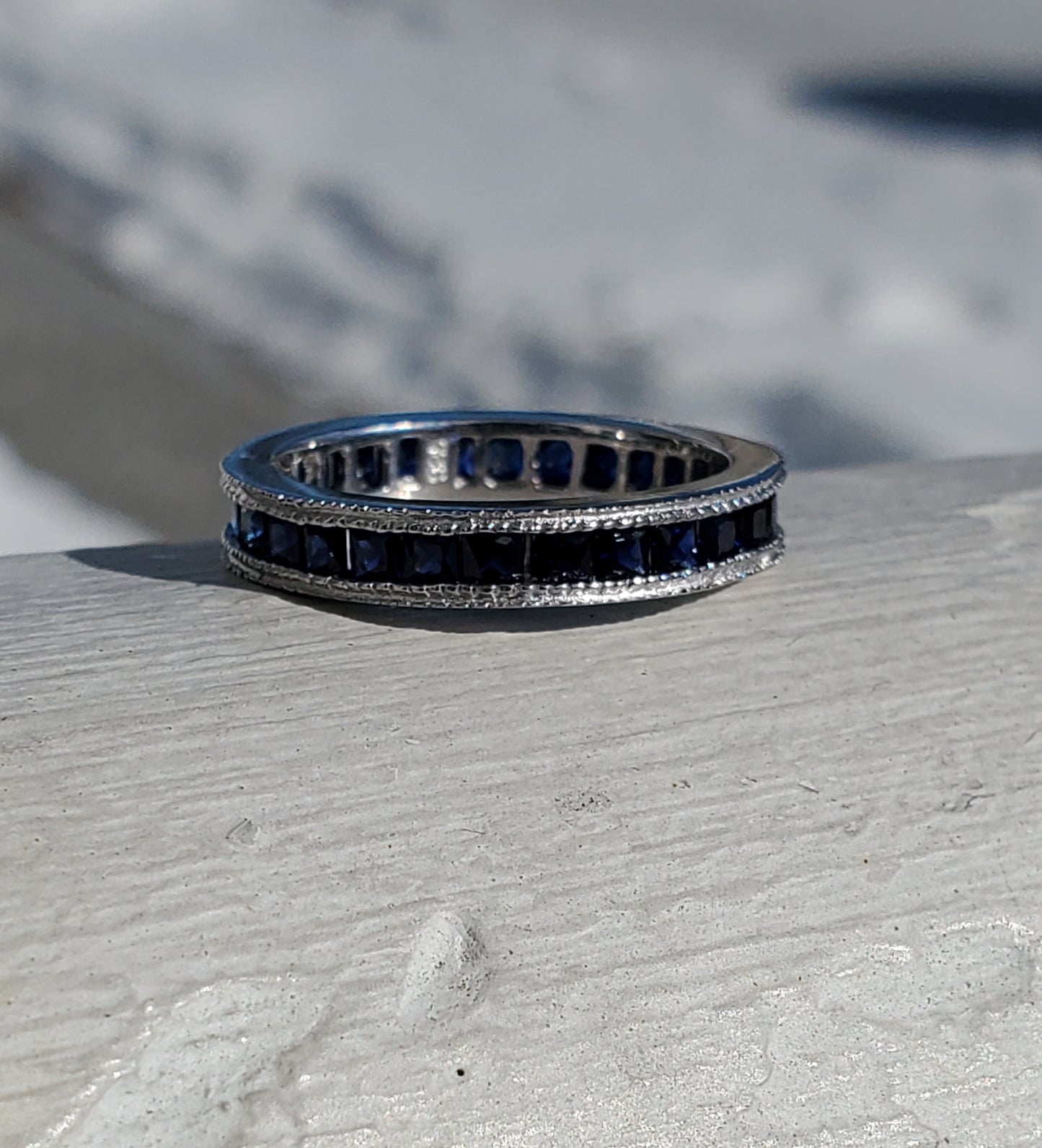 925 Sterling Silver Princess Cut Channel Set Lab Sapphire Eternity Band Ring