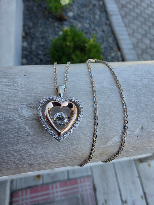 925 Sterling Silver & Rose Vermeil Floating Heart Zirconia Pendant Necklace