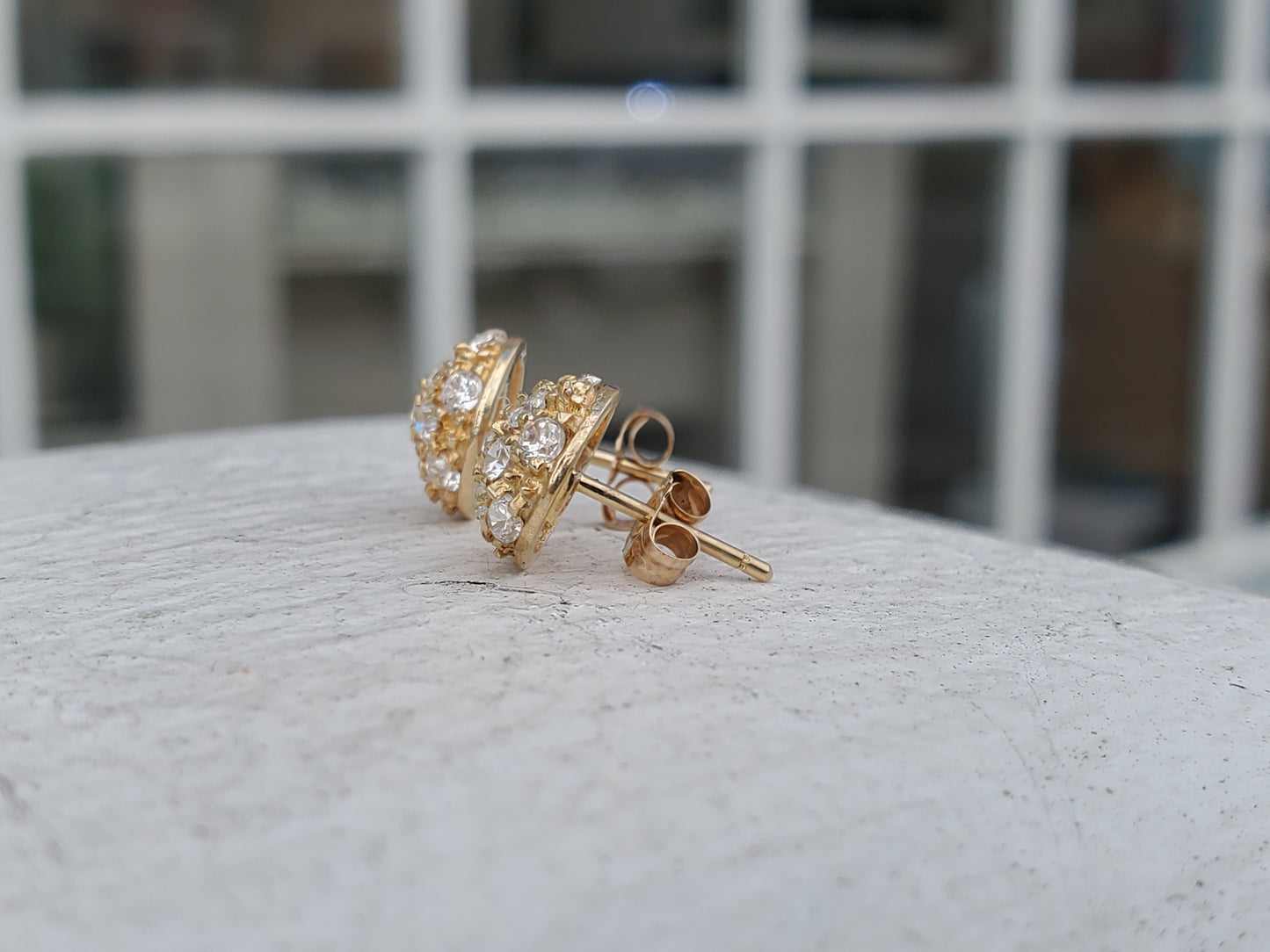 10k Solid Gold Petite Pave CZ Ball Stud Earrings
