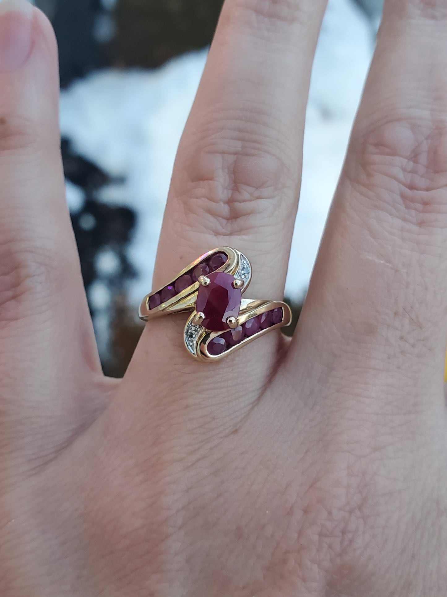 10k Solid Gold Natural Oval Ruby Bypass Ring