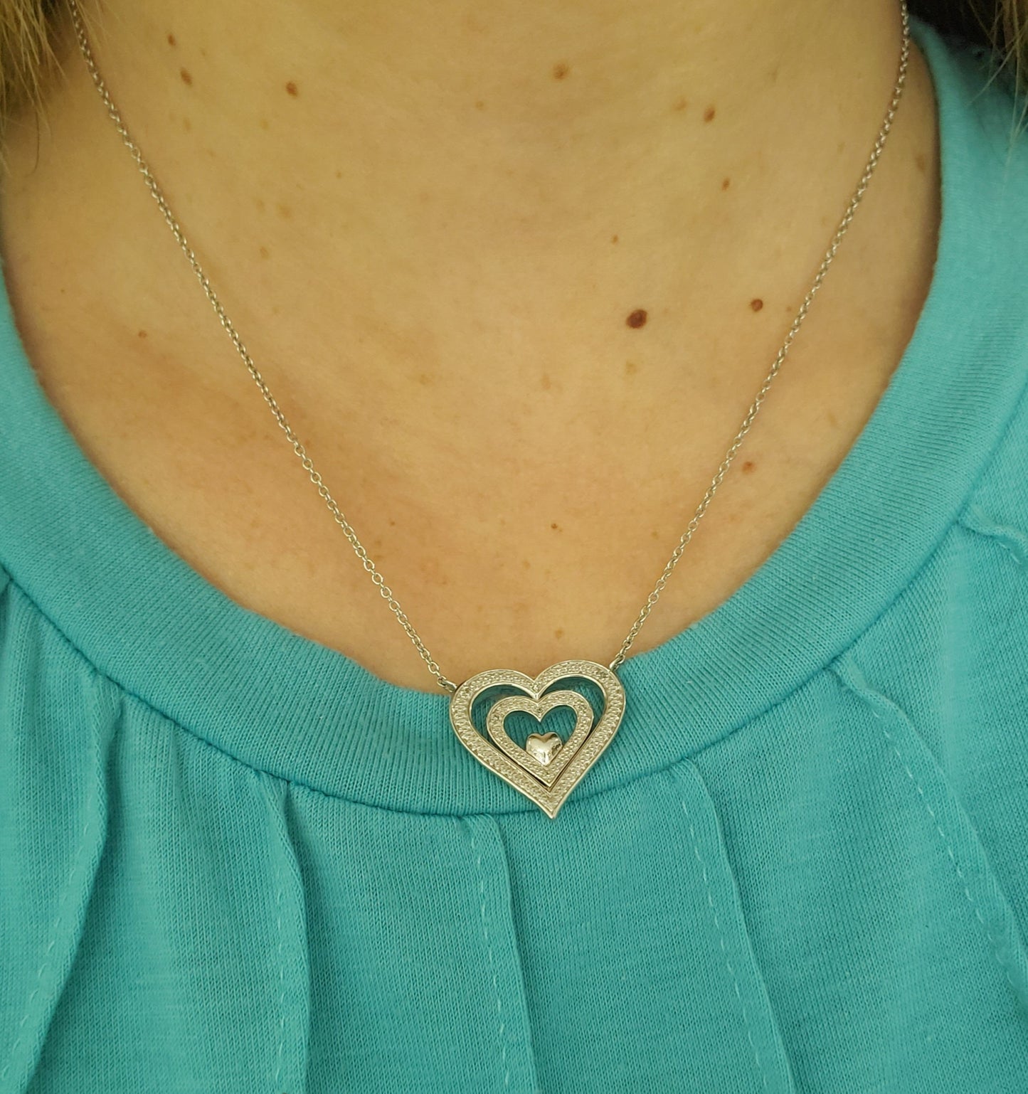 925 Sterling Silver & 14k Gold  Helzberg Diamond Double Heart "I Am Loved" Necklace