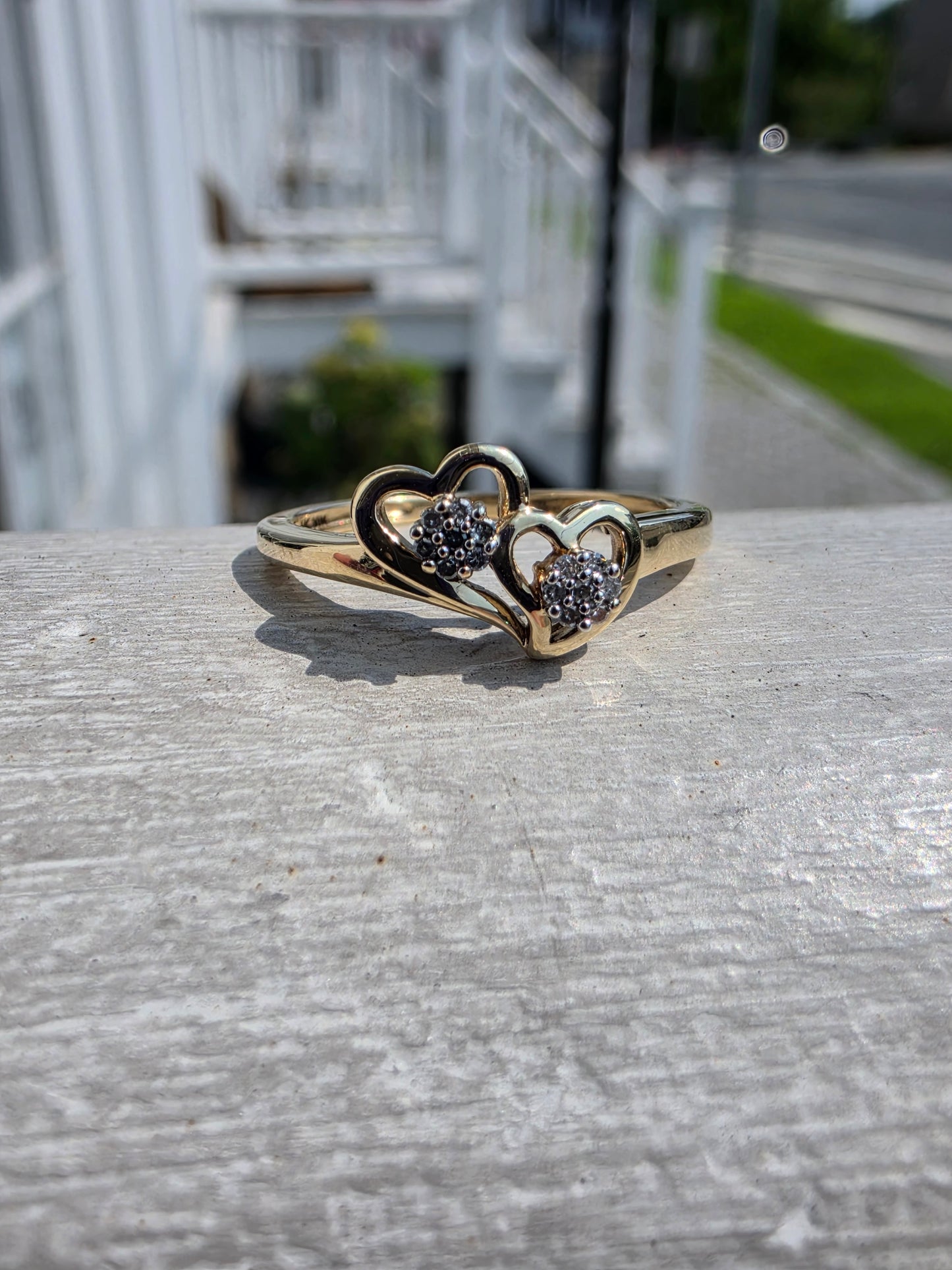 10k Solid Yellow Gold Natural Diamond Double Heart Ring