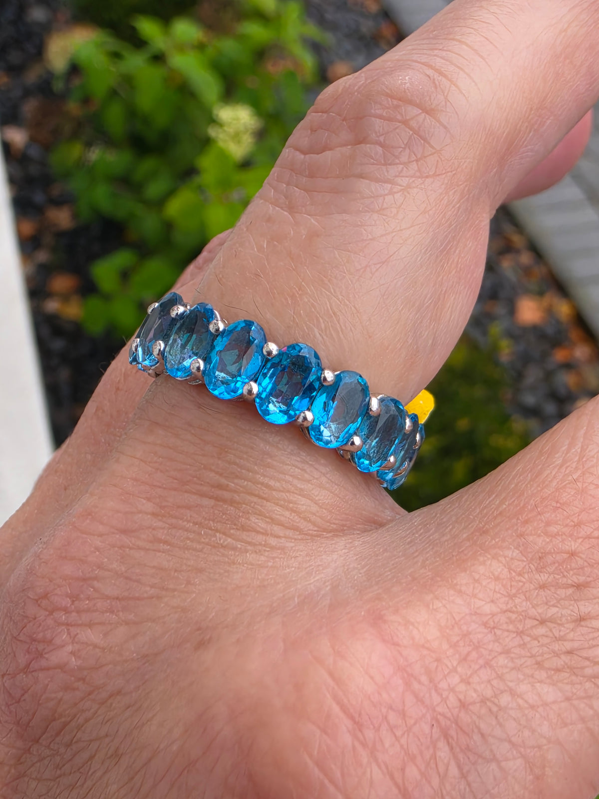 925 Sterling Silver Oval Swiss Blue Topaz Eternity Band Ring