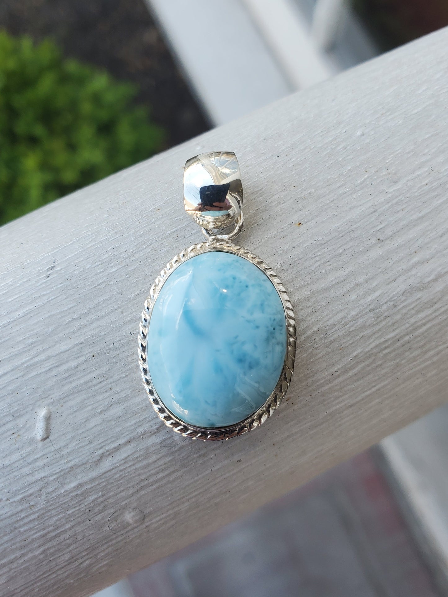 925 Sterling Silver Oval Larimar Bezel Set Charm Pendant