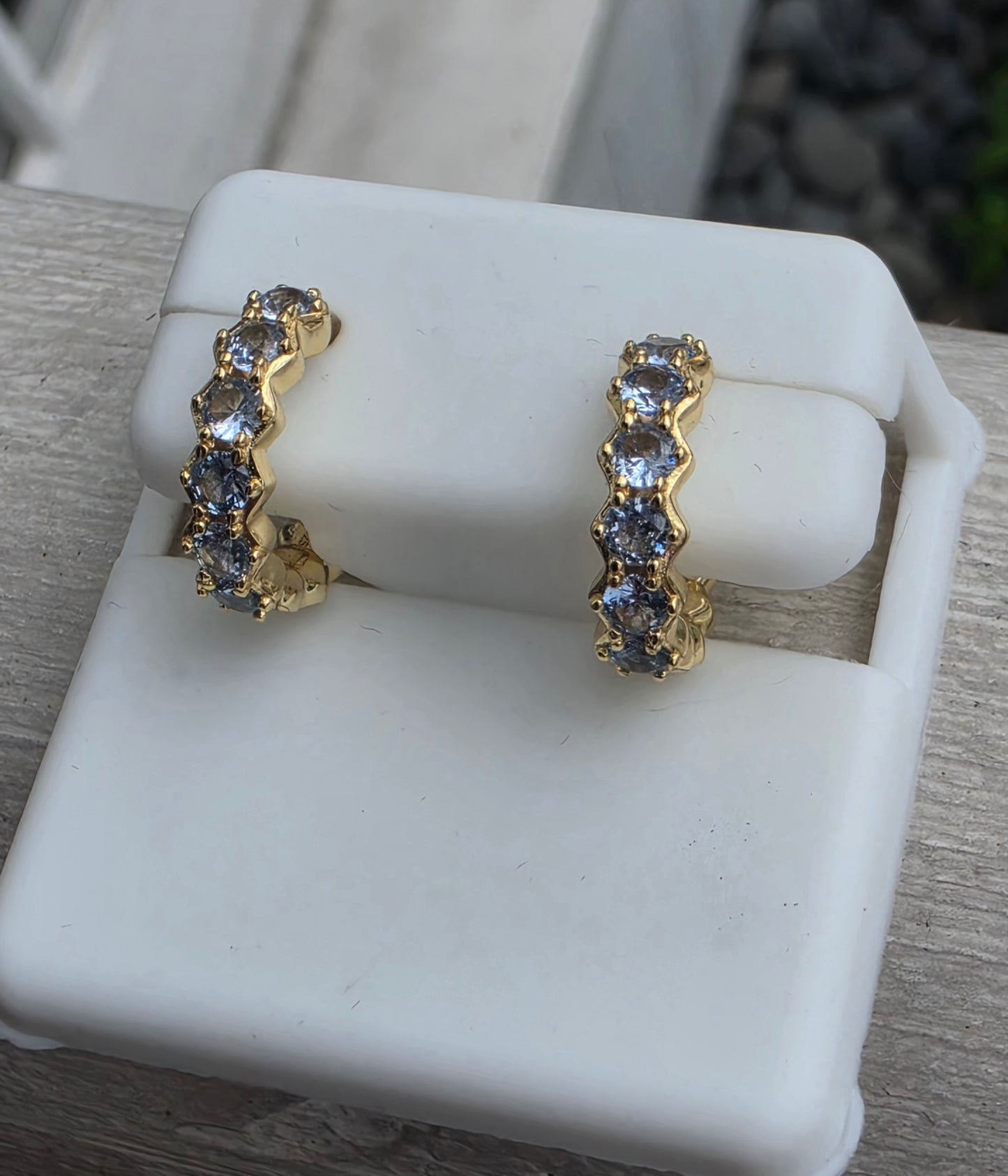 925 Sterling Silver Vermeil 15mm Aquamarine Huggie Hoop Earrings