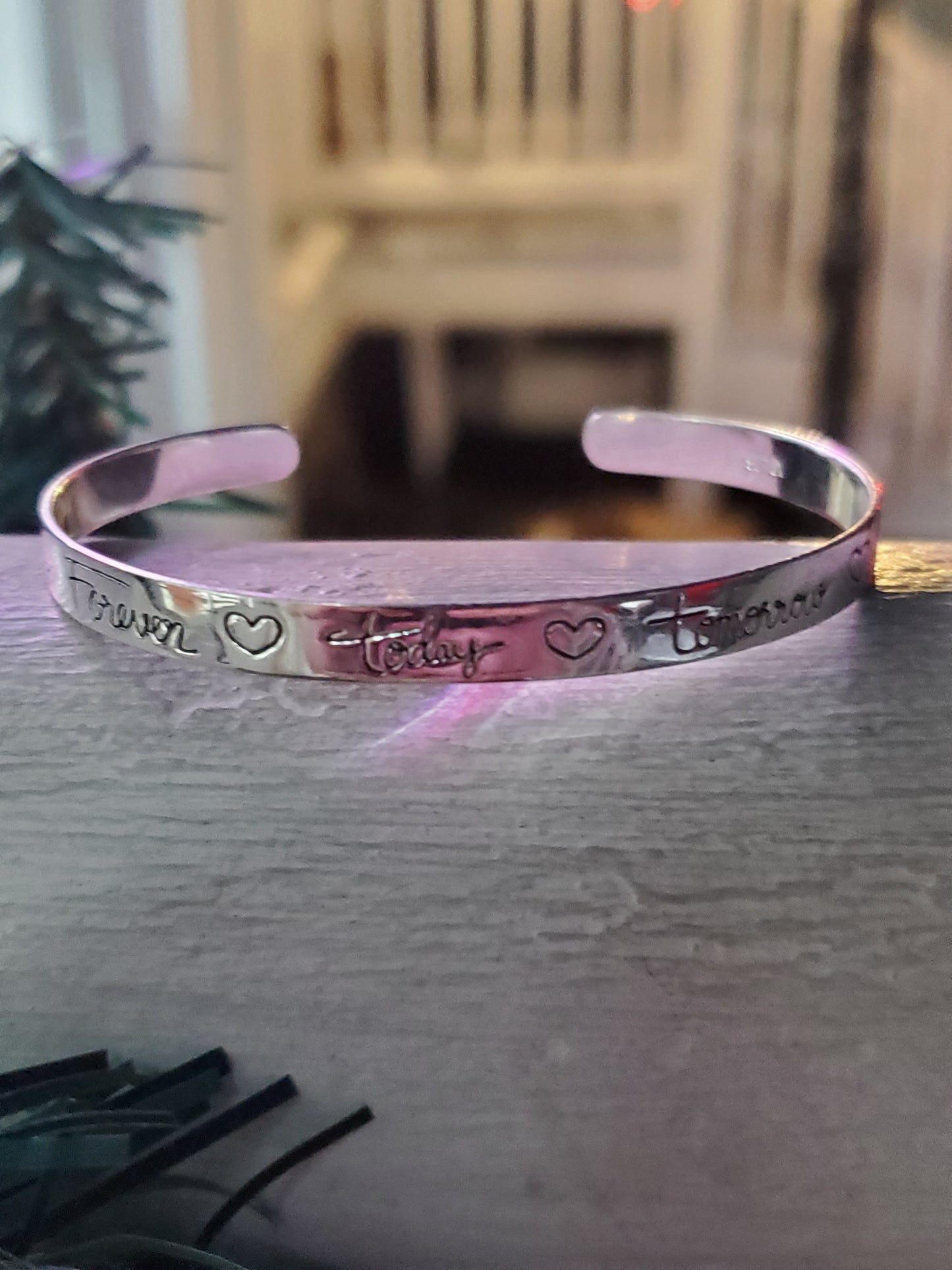 925 Sterling Silver Friends Forever Today Tomorrow Always Cuff Bangle Bracelet